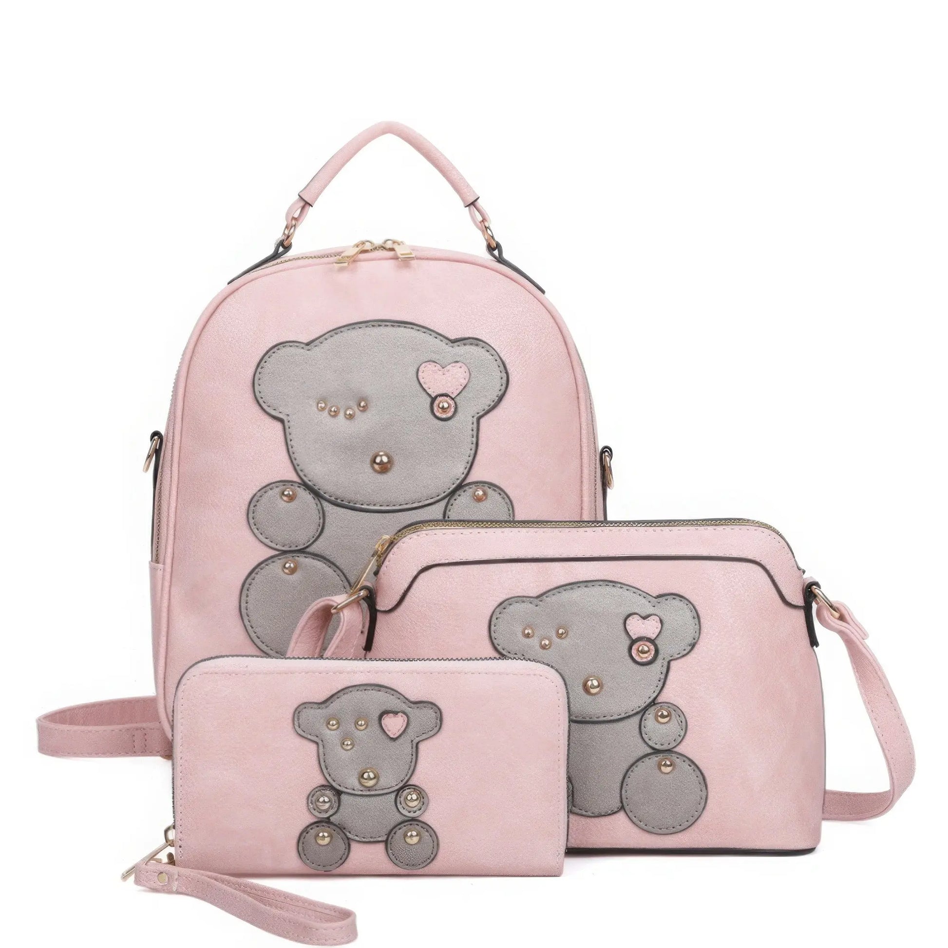 3in1 Cute Bear Design Handle Backpack W Crossbody And Wallet Set - ThingsWeUseAndLove 