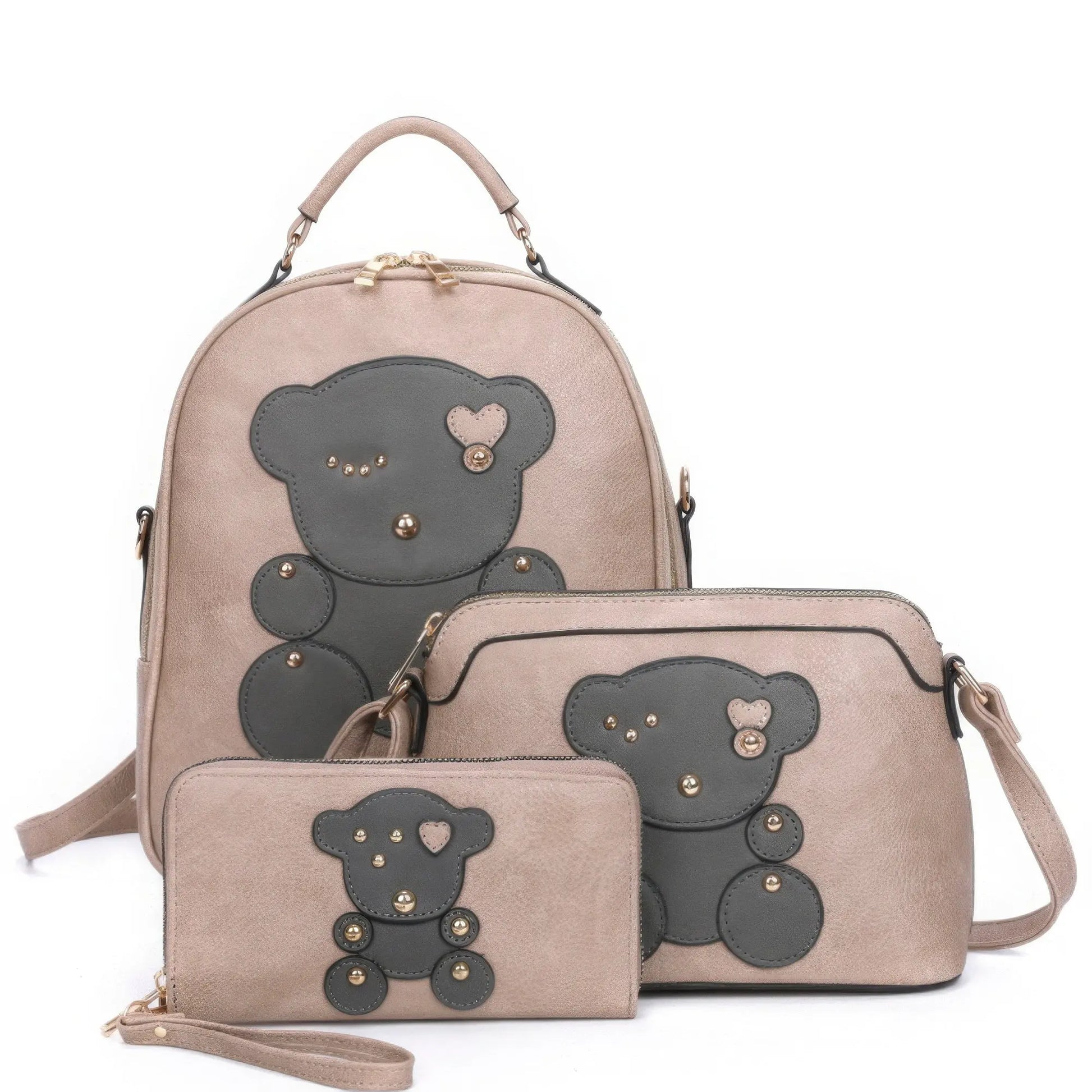 3in1 Cute Bear Design Handle Backpack W Crossbody And Wallet Set - ThingsWeUseAndLove 