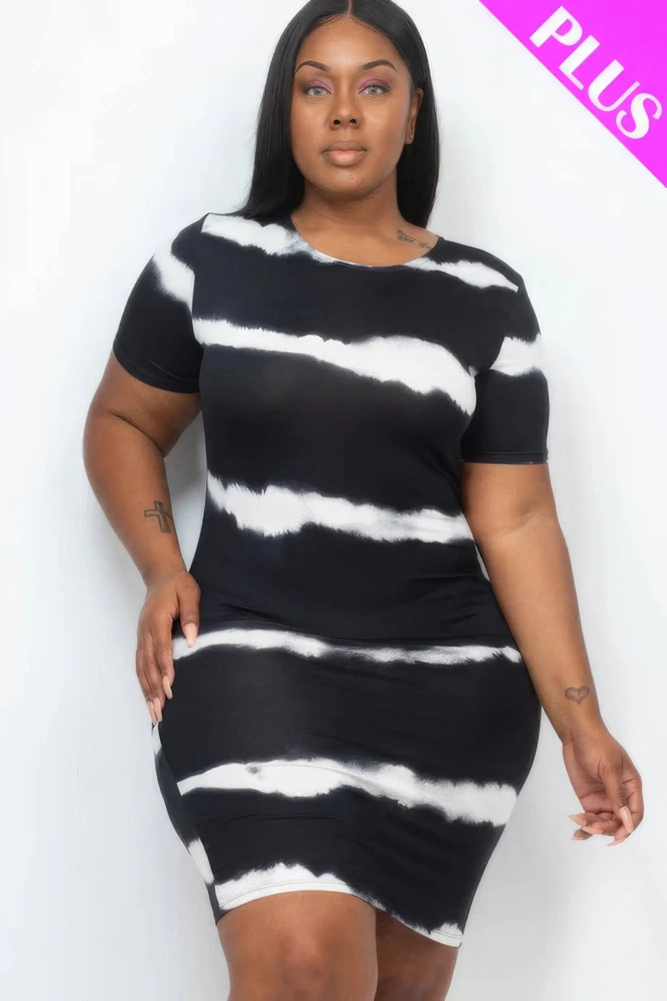 Plus Size Tie-dye Print Bodycon Dress - ThingsWeUseAndLove 