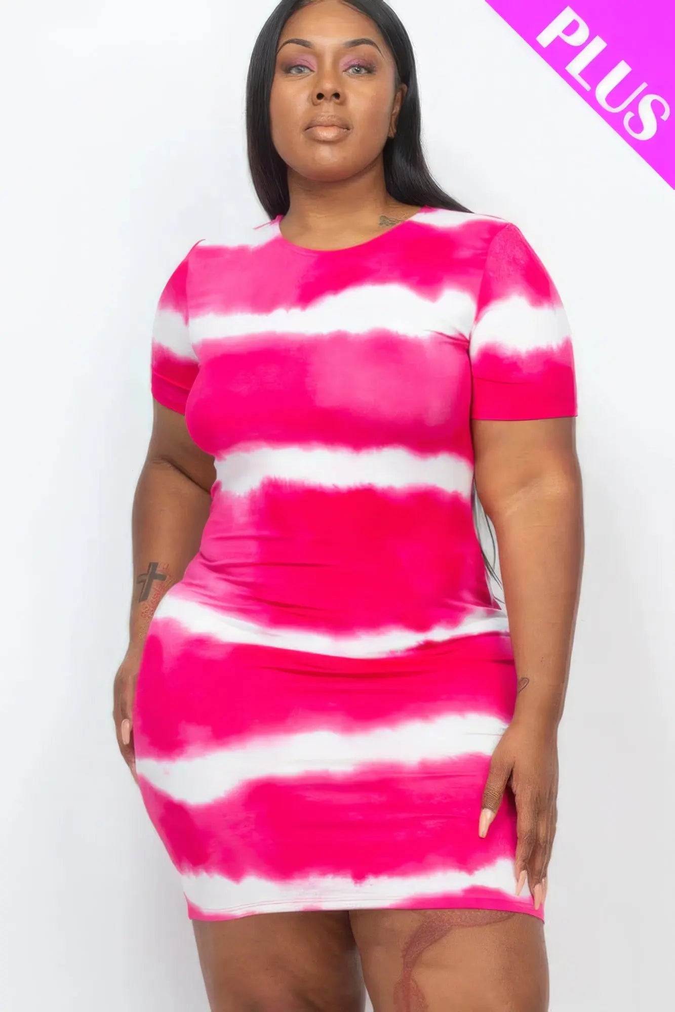 Plus Size Tie-dye Print Bodycon Dress - ThingsWeUseAndLove 