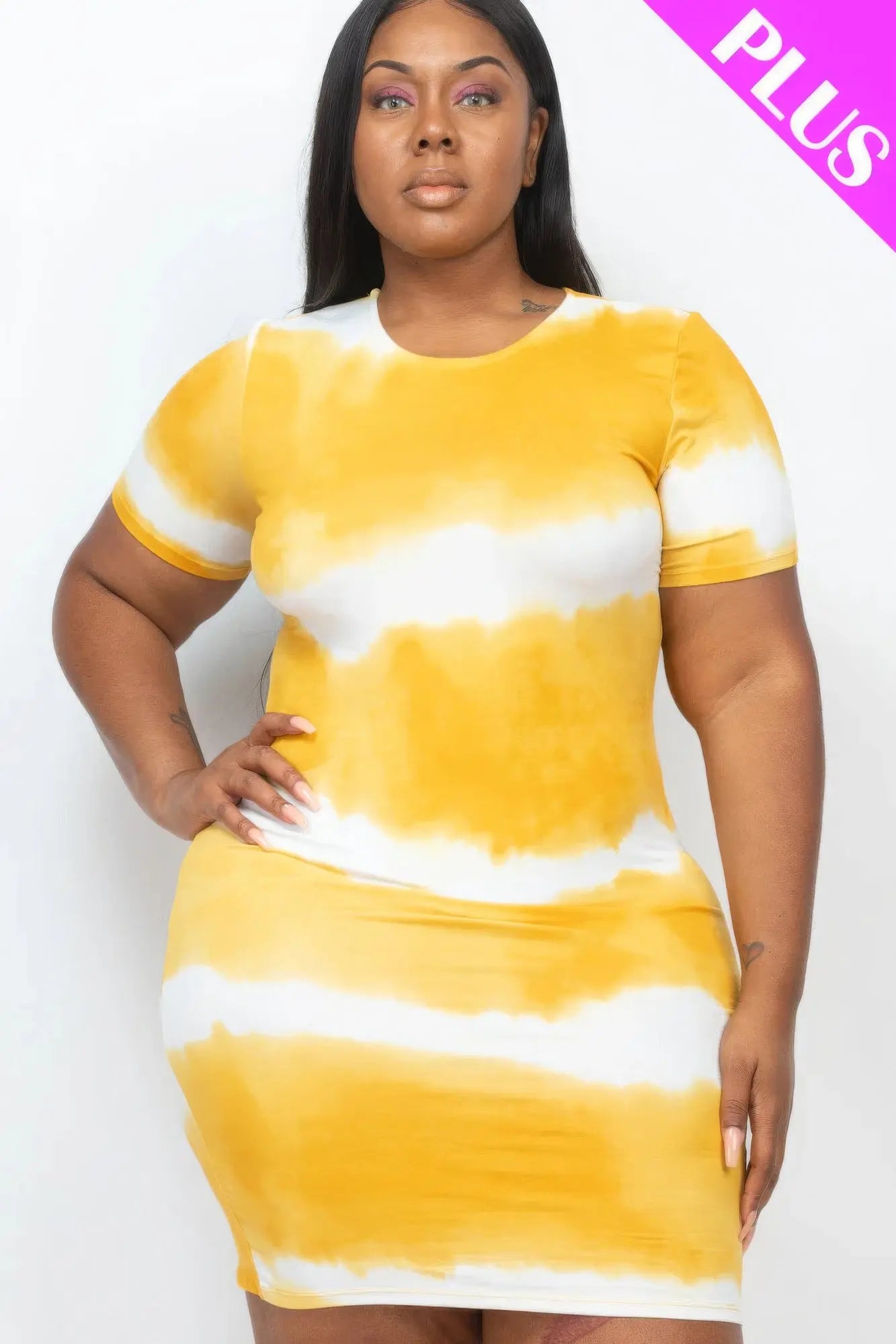 Plus Size Tie-dye Print Bodycon Dress - ThingsWeUseAndLove 