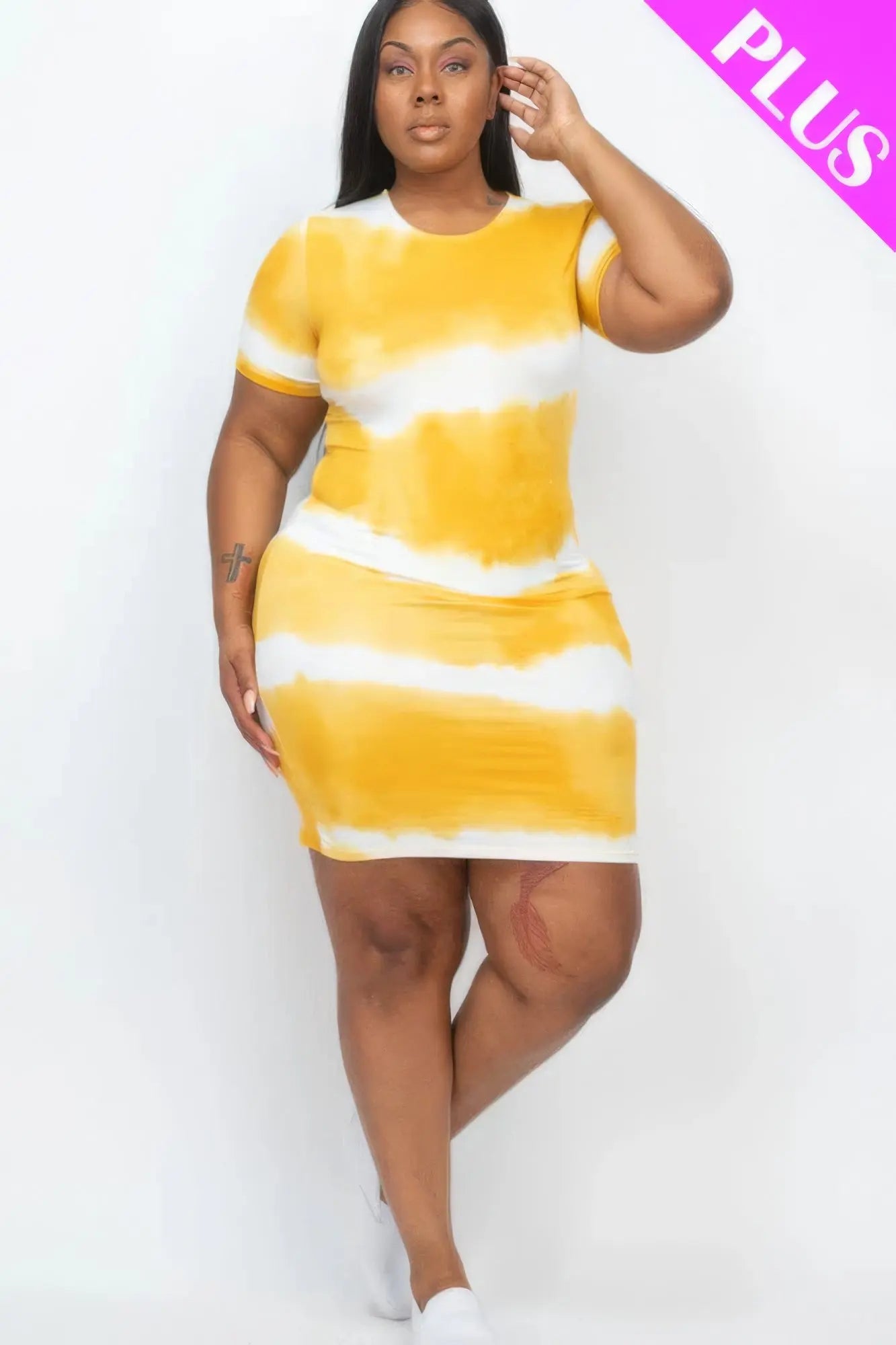 Plus Size Tie-dye Print Bodycon Dress - ThingsWeUseAndLove 