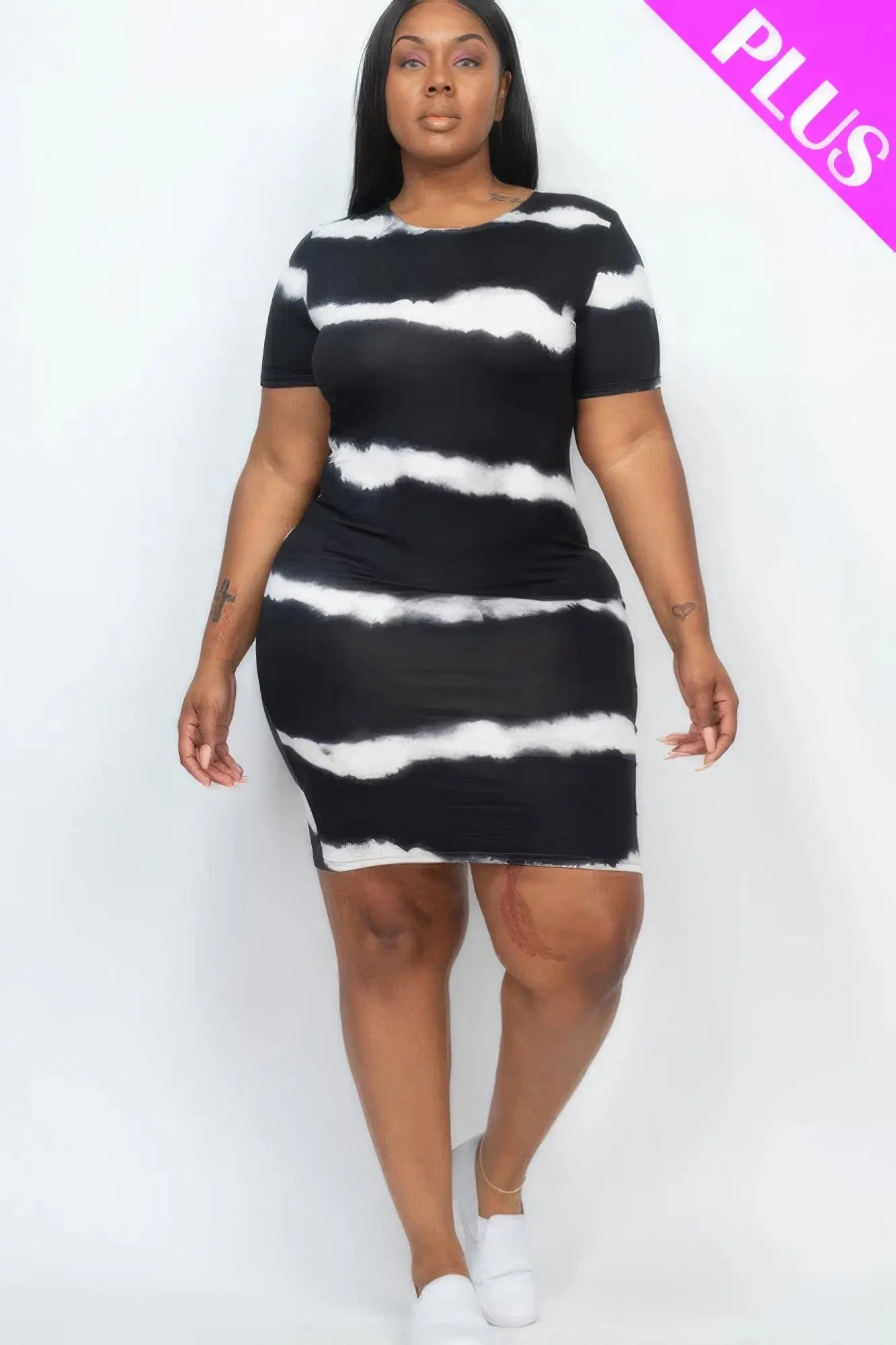 Plus Size Tie-dye Print Bodycon Dress - ThingsWeUseAndLove 