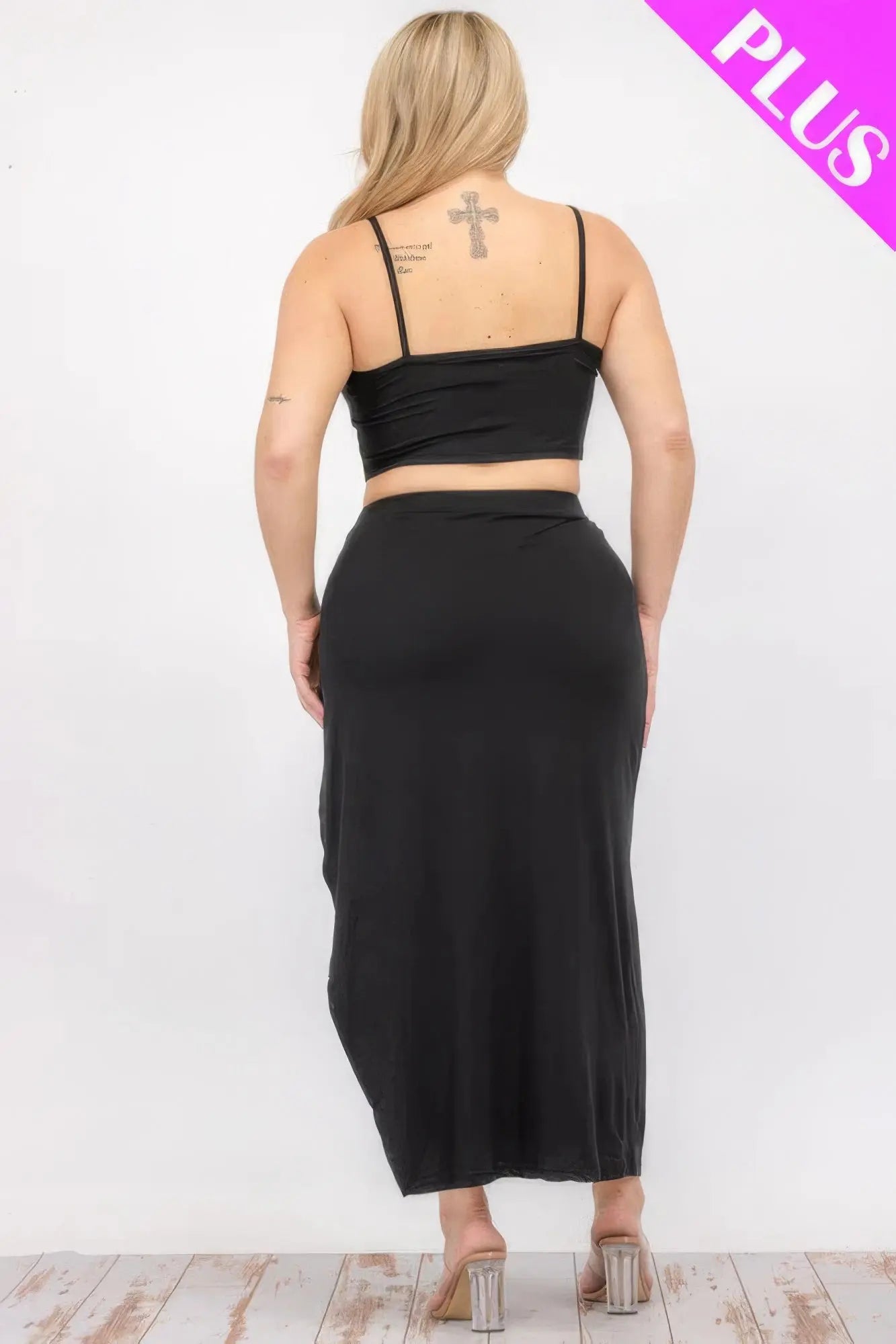 Plus Size Crop Cami & Split Thigh Maxi Skirt Set - ThingsWeUseAndLove 