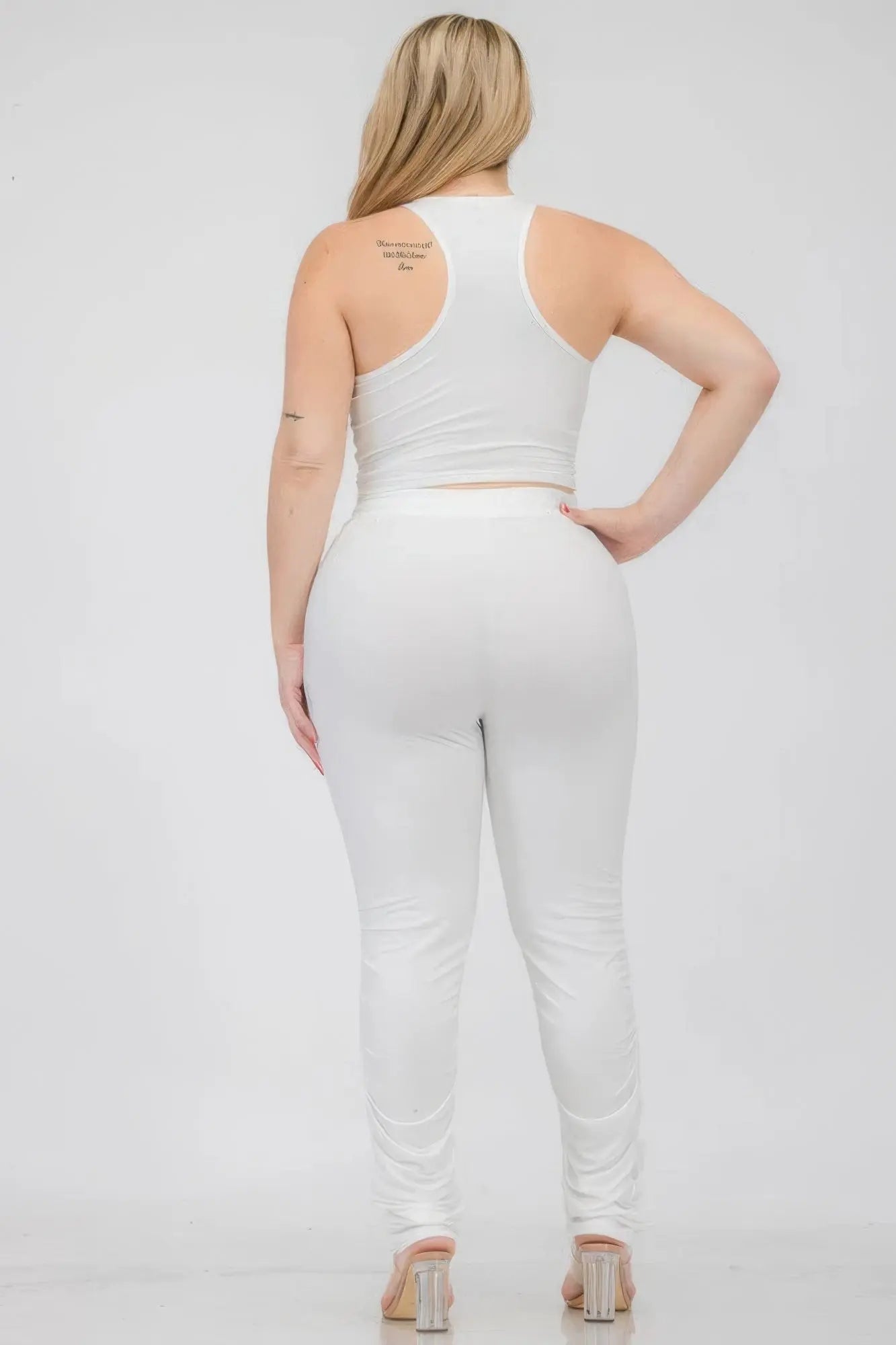 Plus Size Crop Tank Top & Ruched Pants Set - ThingsWeUseAndLove 