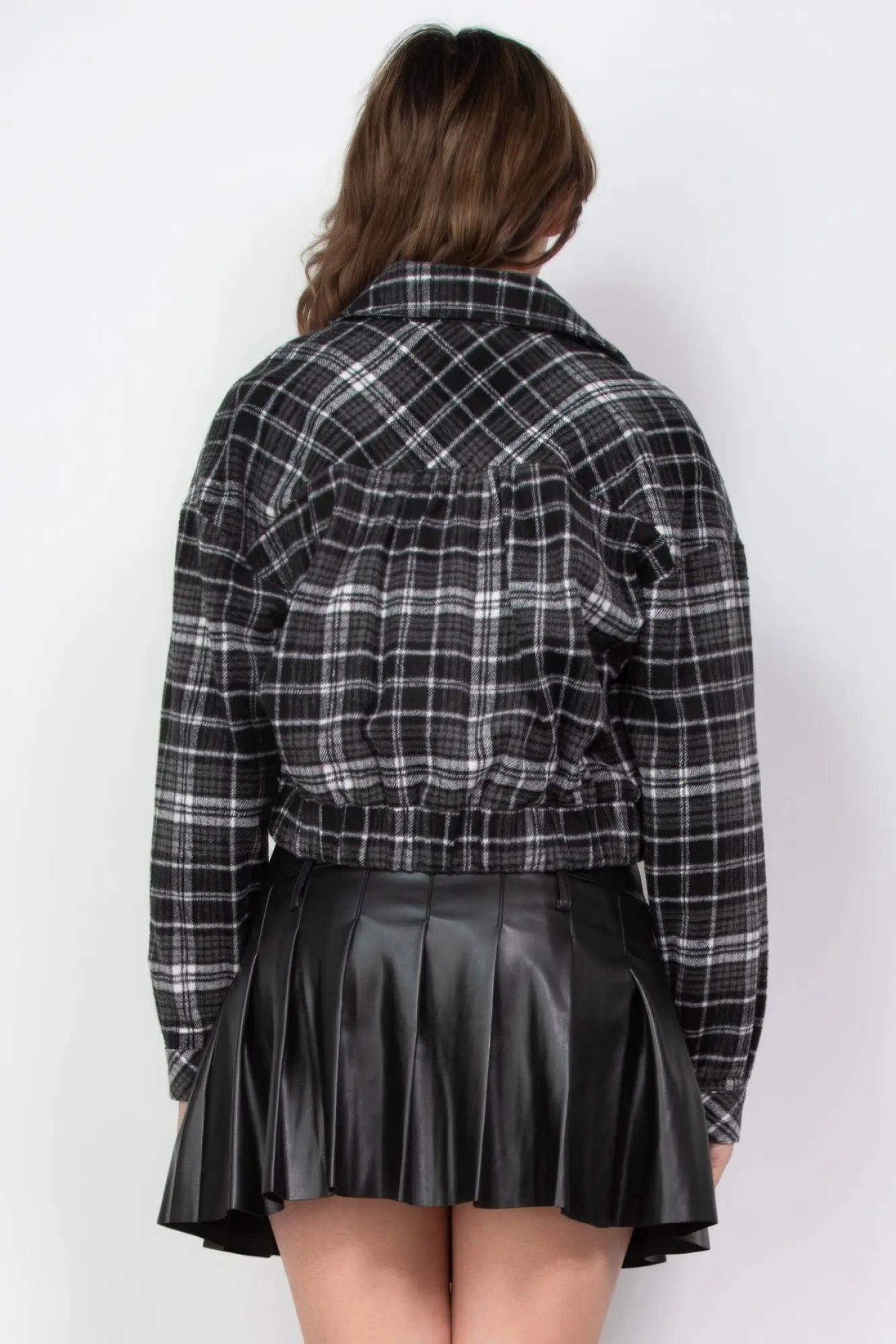 Plaid Button-down Crop Jacket - ThingsWeUseAndLove 