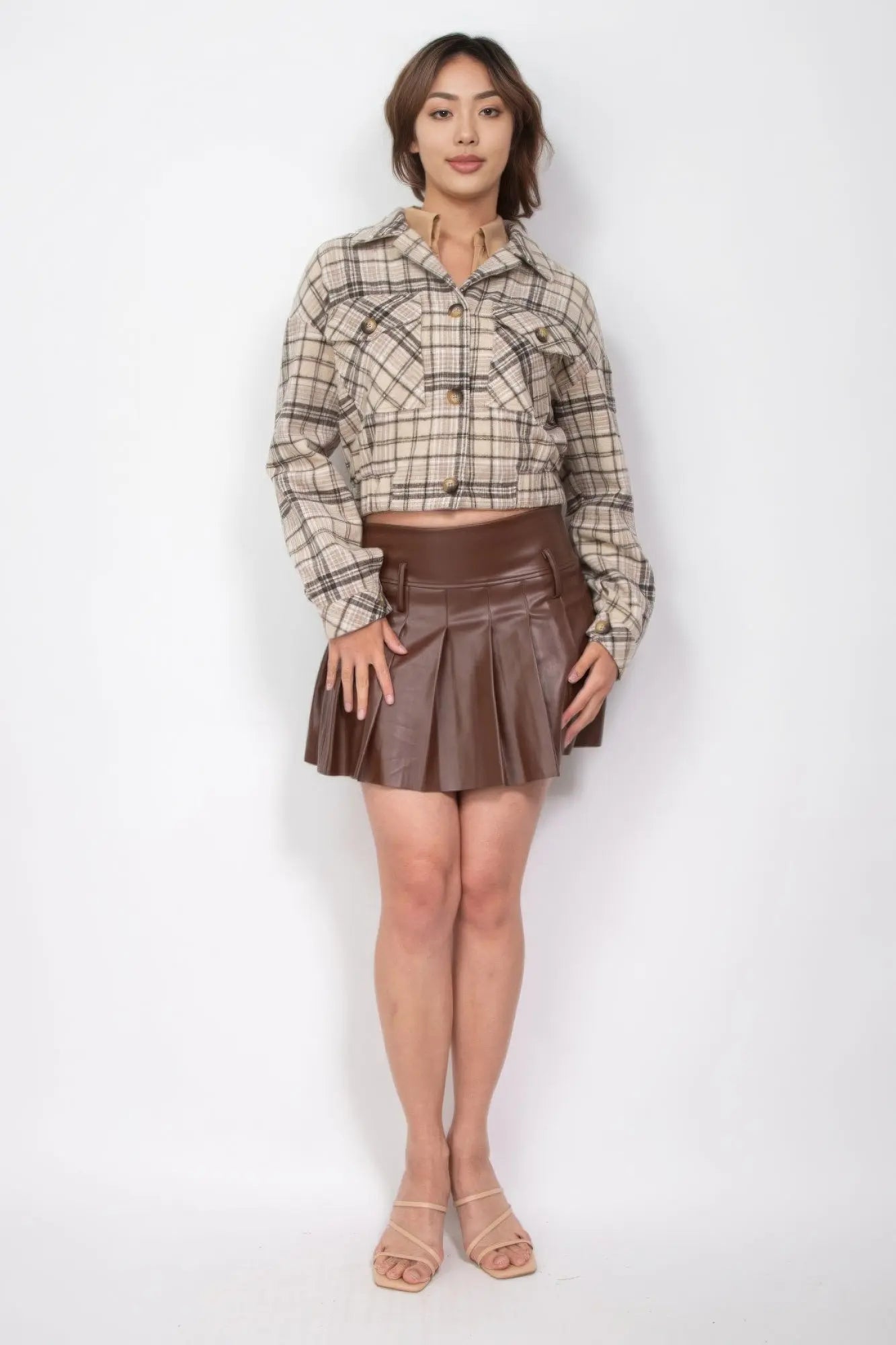 Plaid Button-down Crop Jacket - ThingsWeUseAndLove 