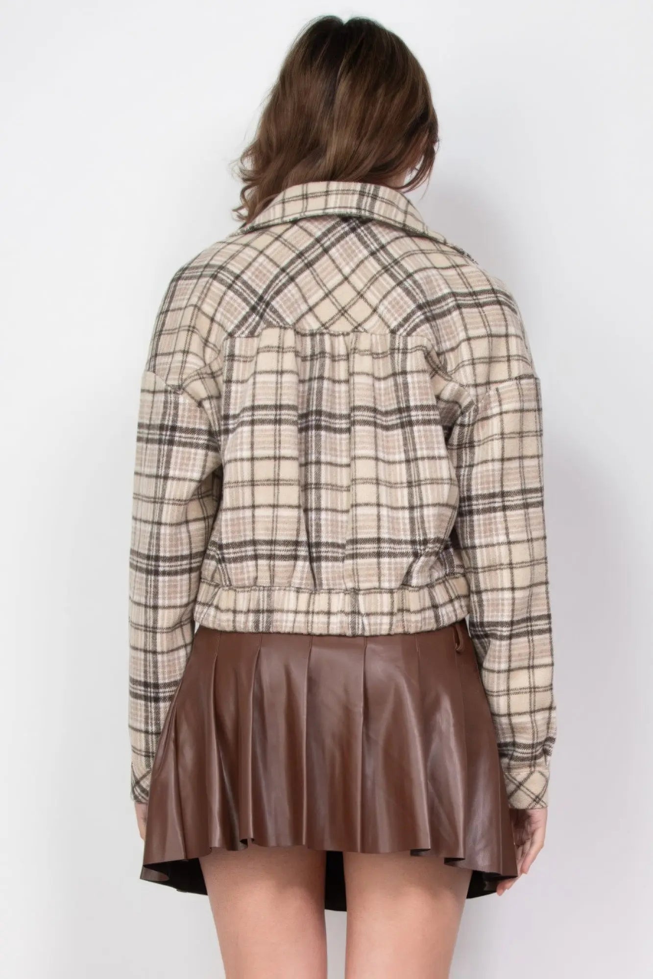 Plaid Button-down Crop Jacket - ThingsWeUseAndLove 