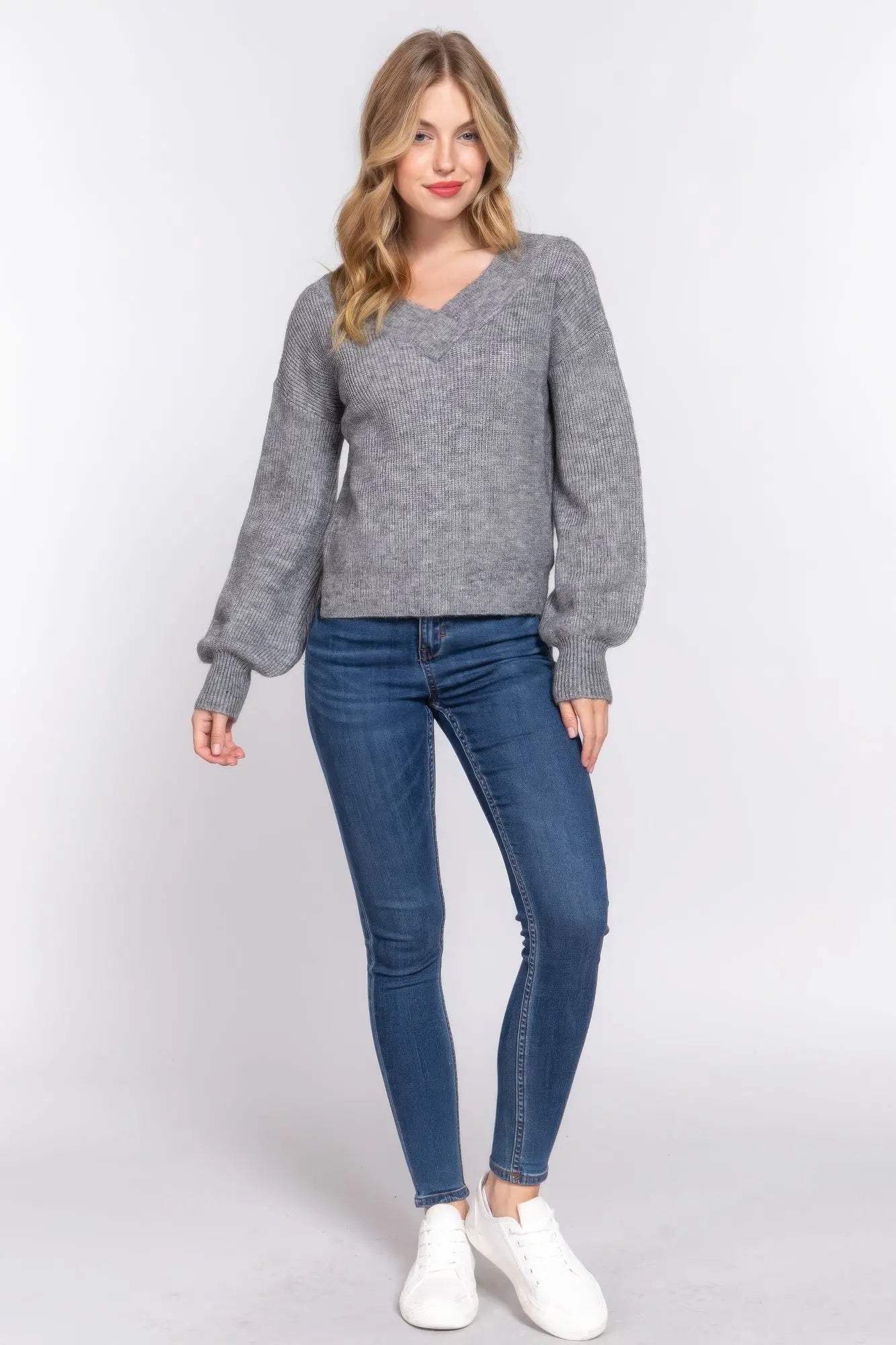 Long Slv Double V-neck Sweater - ThingsWeUseAndLove 