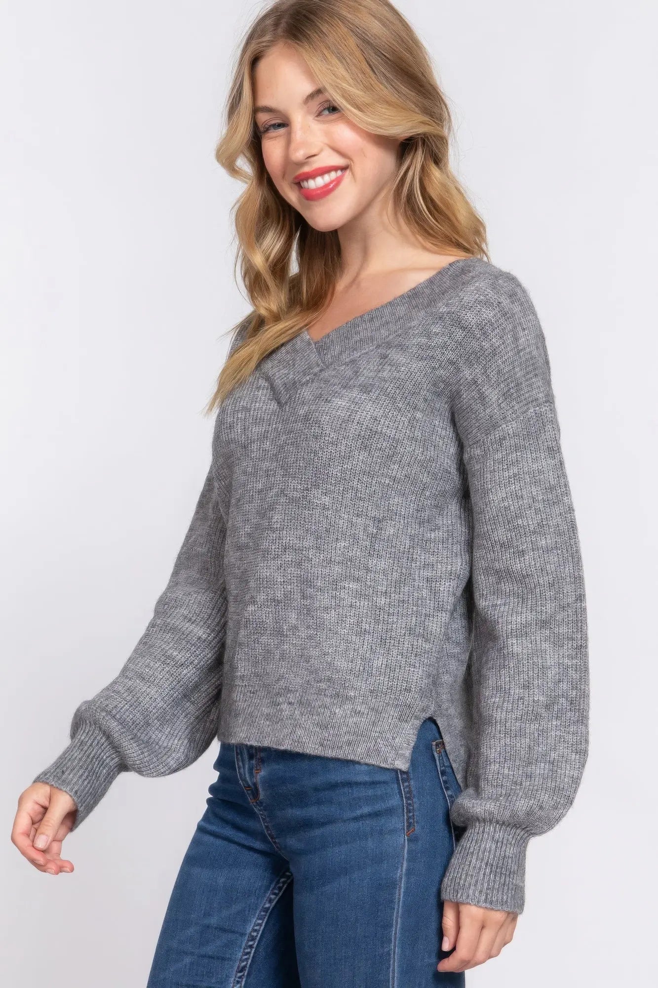 Long Slv Double V-neck Sweater - ThingsWeUseAndLove 