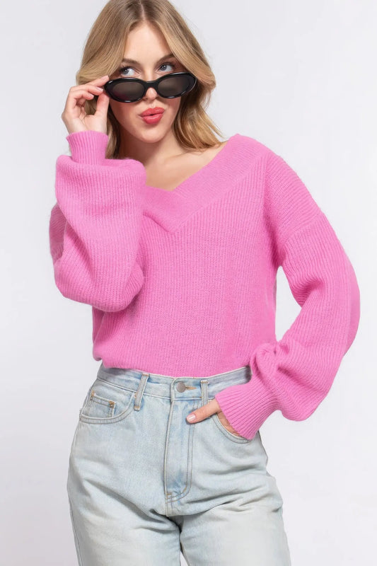 Long Slv Double V-neck Sweater - ThingsWeUseAndLove 