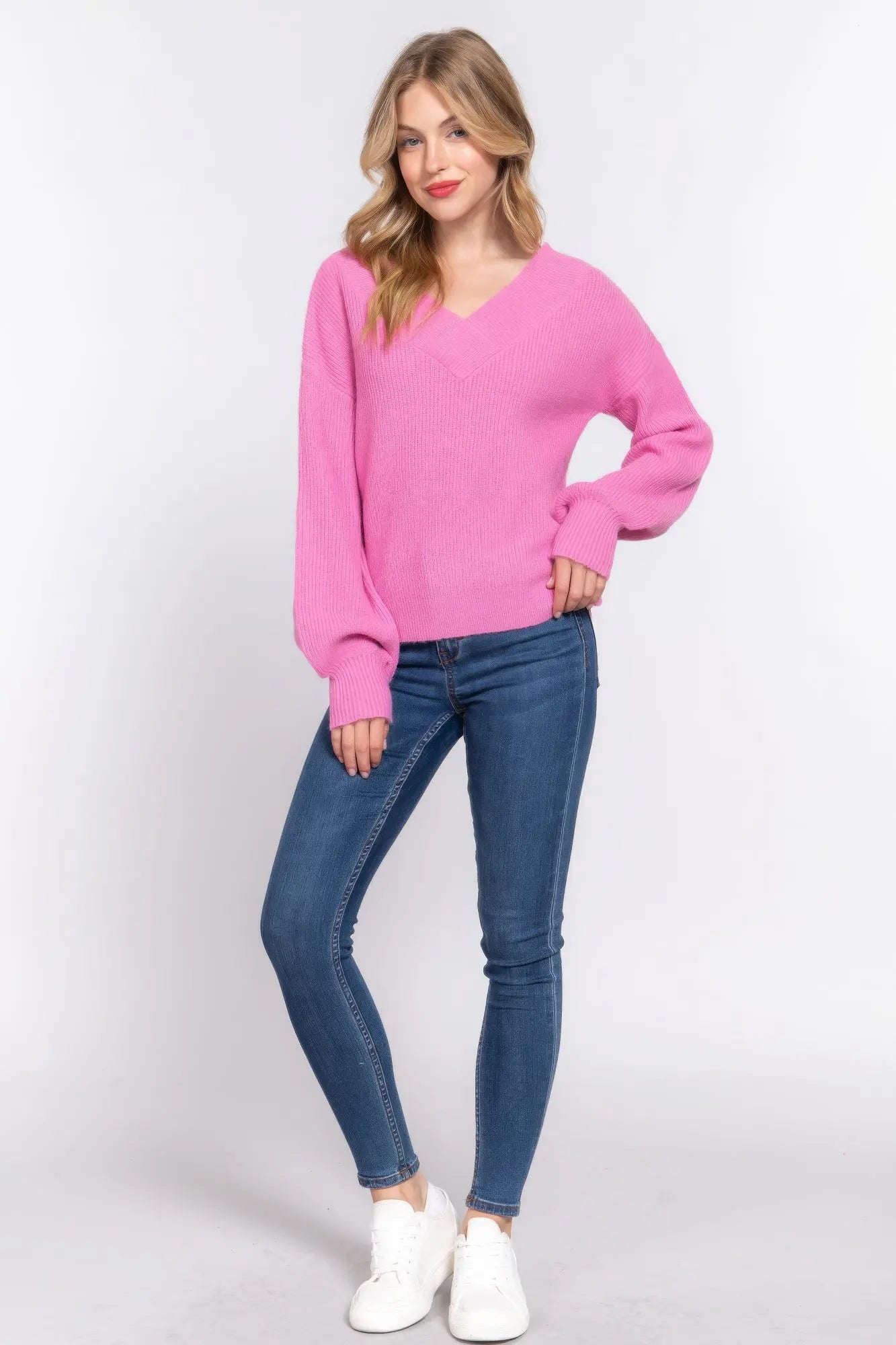 Long Slv Double V-neck Sweater - ThingsWeUseAndLove 