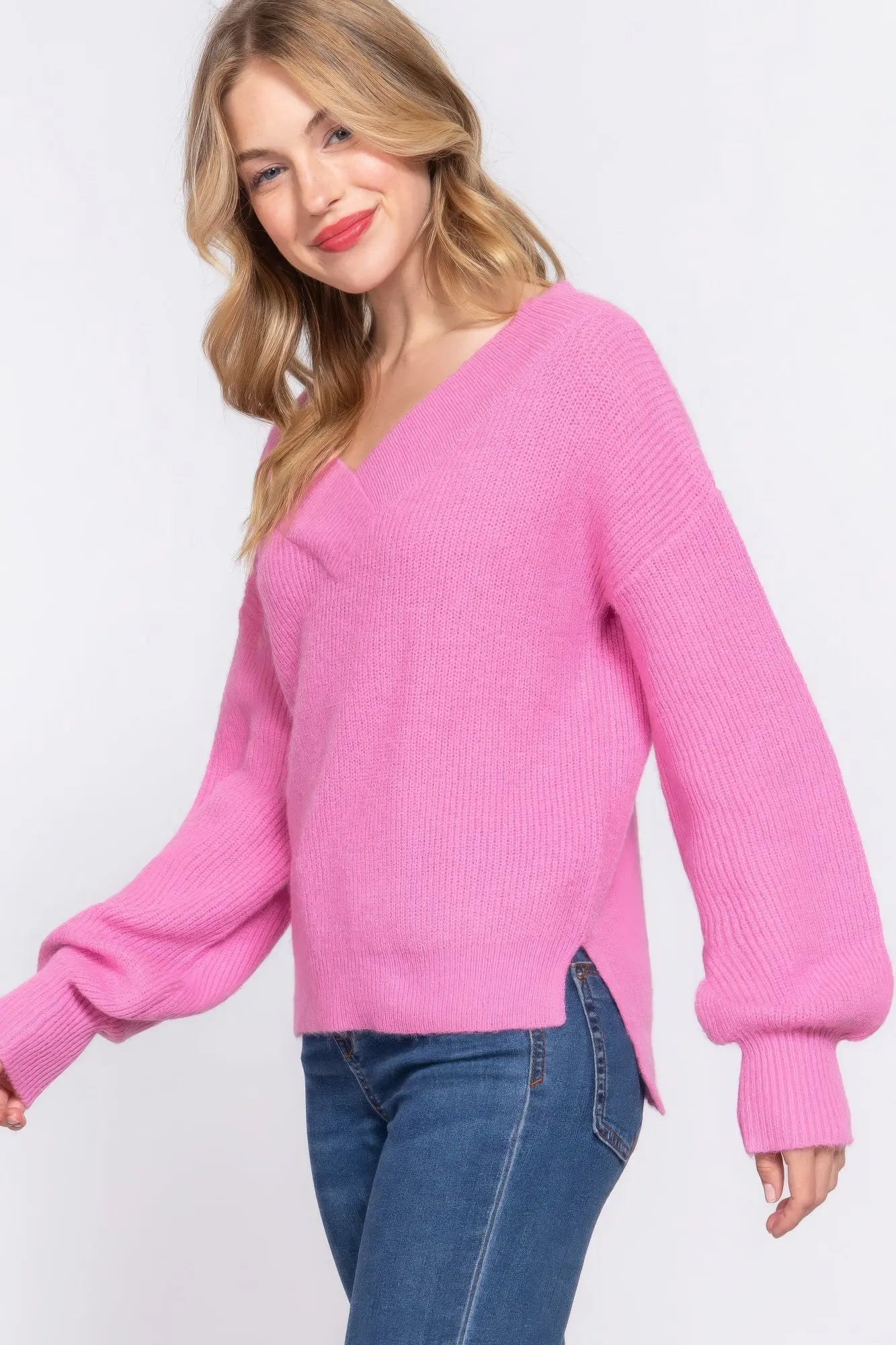 Long Slv Double V-neck Sweater - ThingsWeUseAndLove 