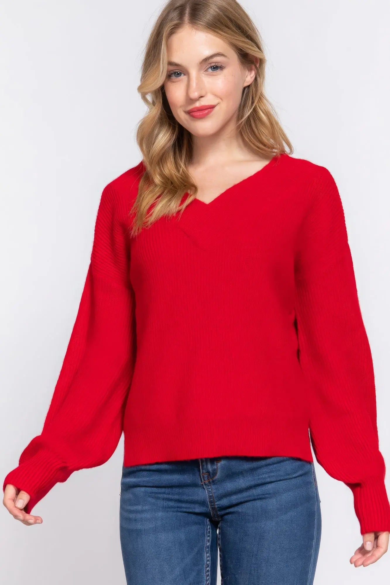 Long Slv Double V-neck Sweater - ThingsWeUseAndLove 