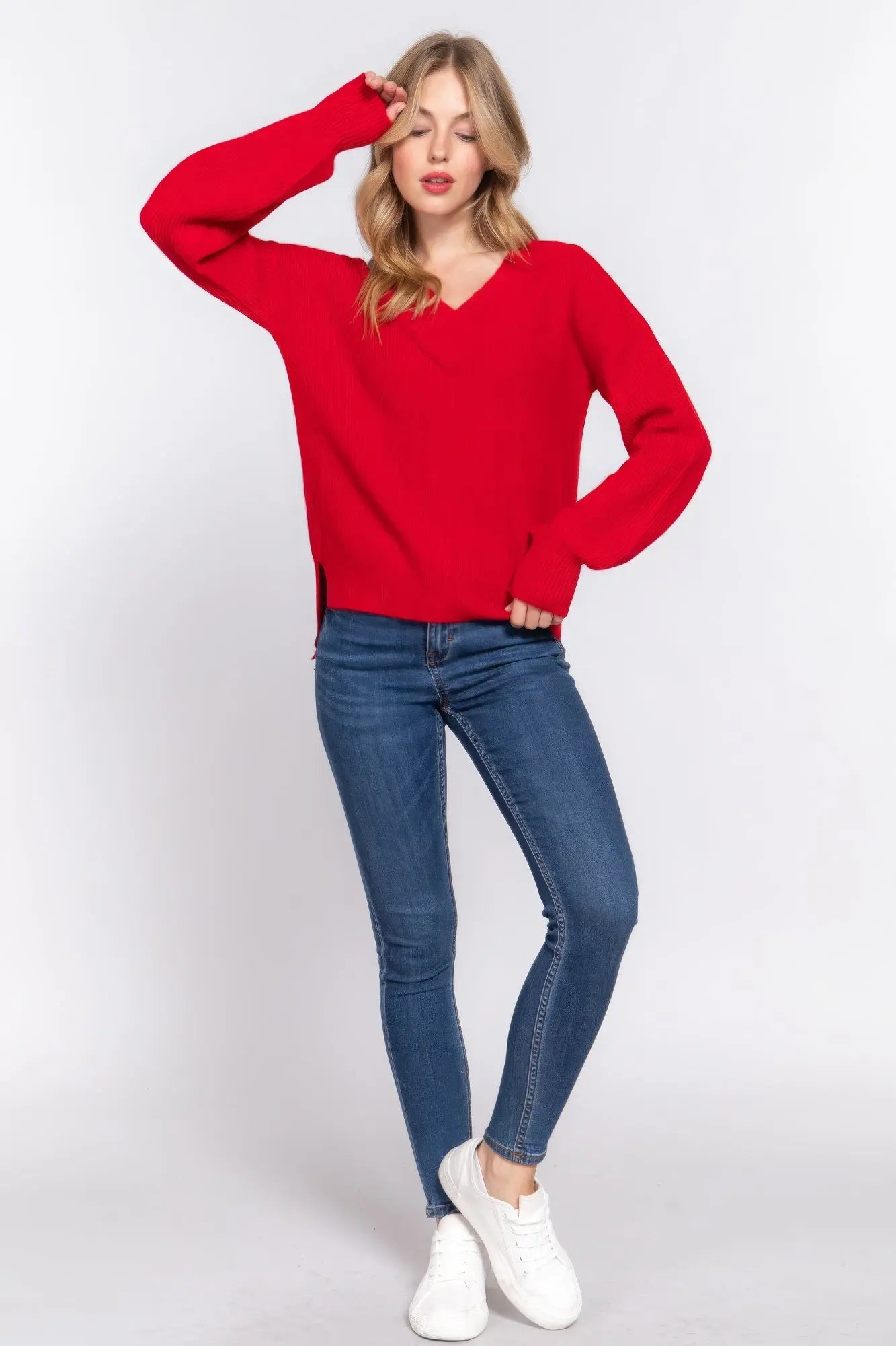 Long Slv Double V-neck Sweater - ThingsWeUseAndLove 