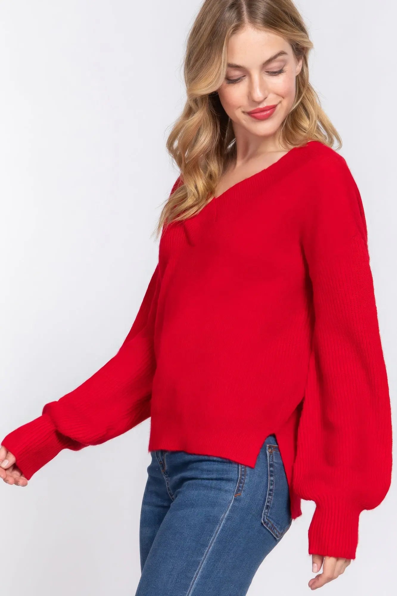 Long Slv Double V-neck Sweater - ThingsWeUseAndLove 