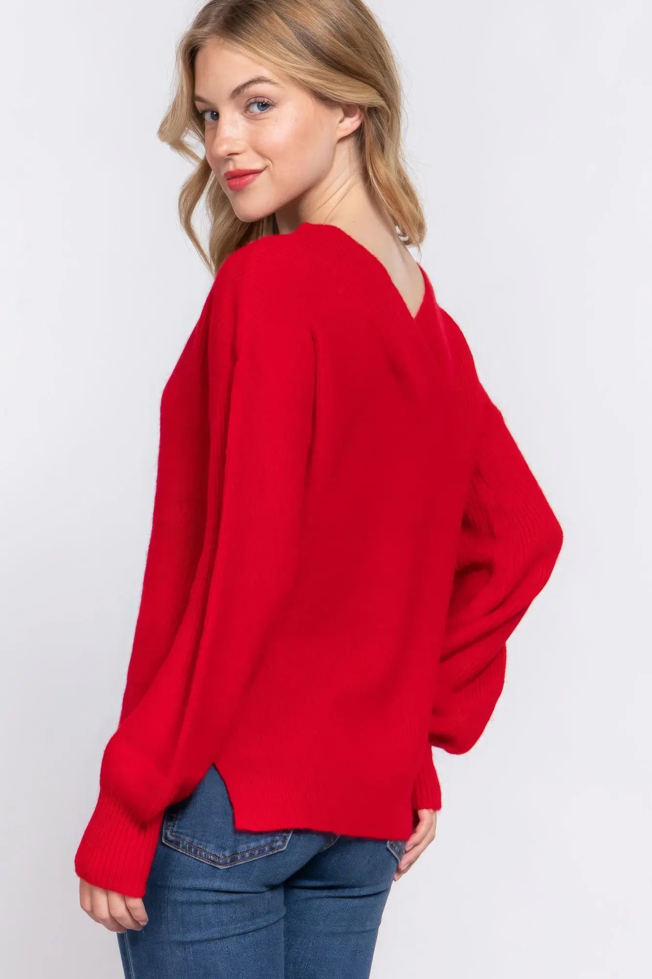 Long Slv Double V-neck Sweater - ThingsWeUseAndLove 