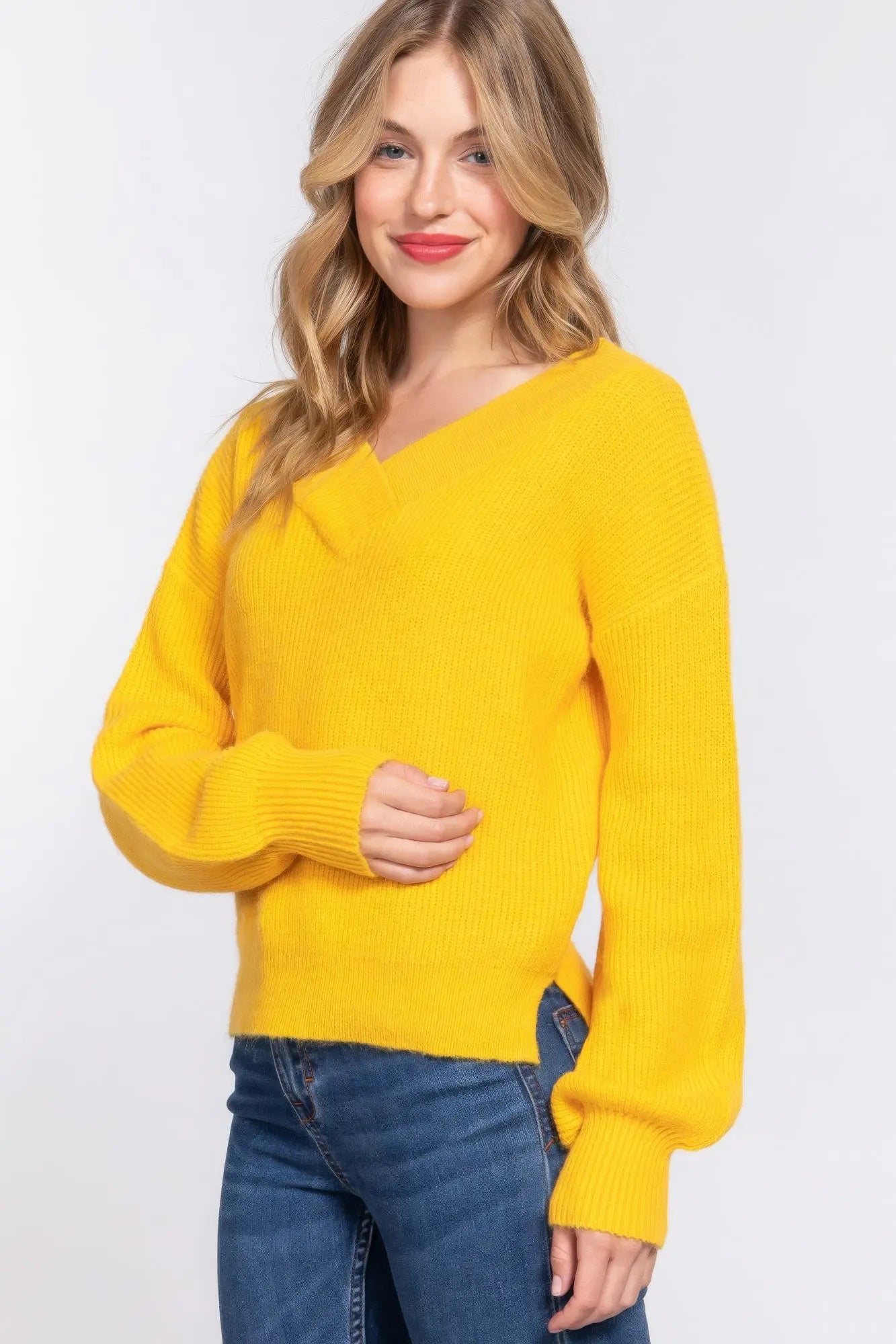 Long Slv Double V-neck Sweater - ThingsWeUseAndLove 