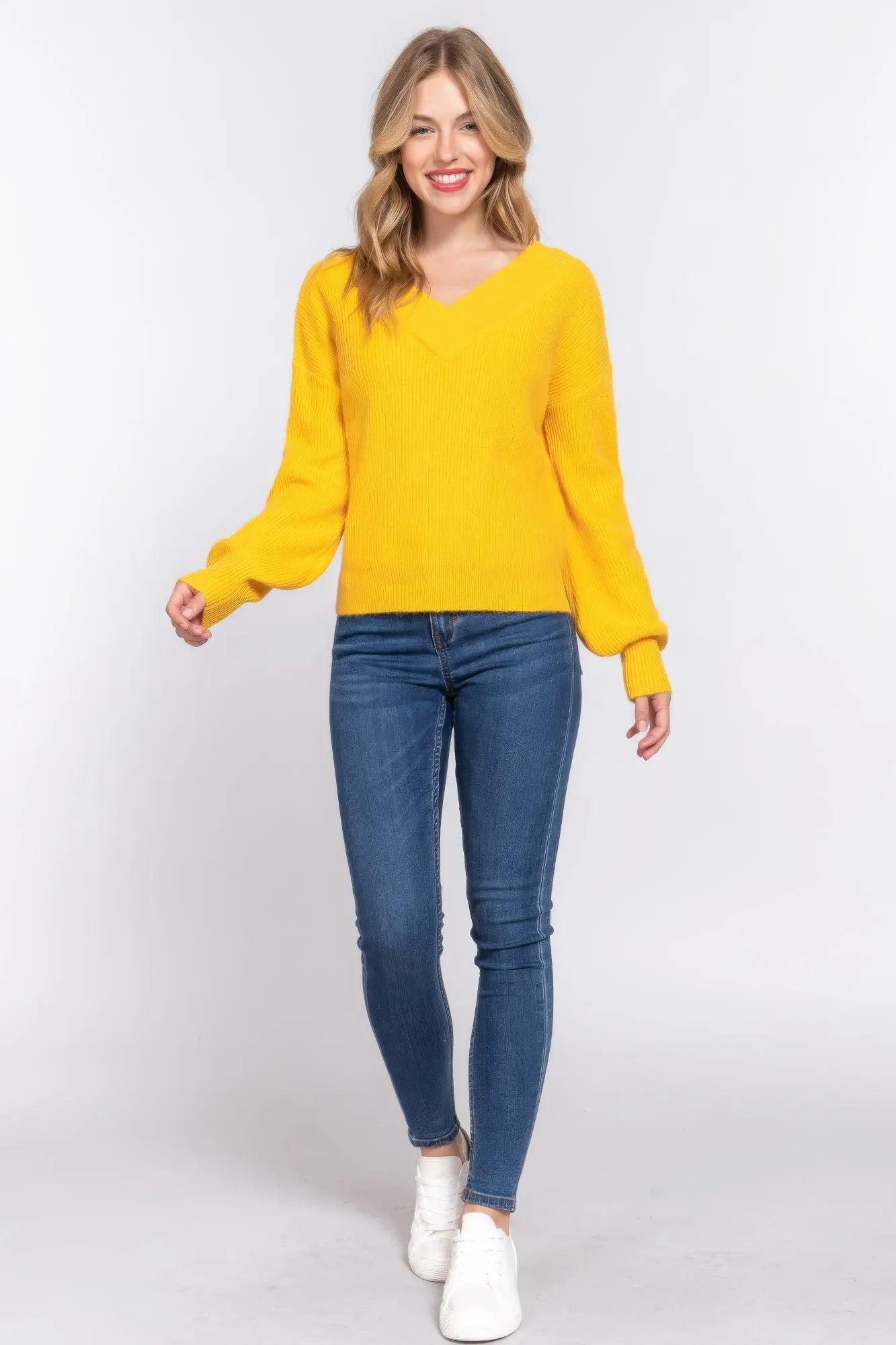 Long Slv Double V-neck Sweater - ThingsWeUseAndLove 