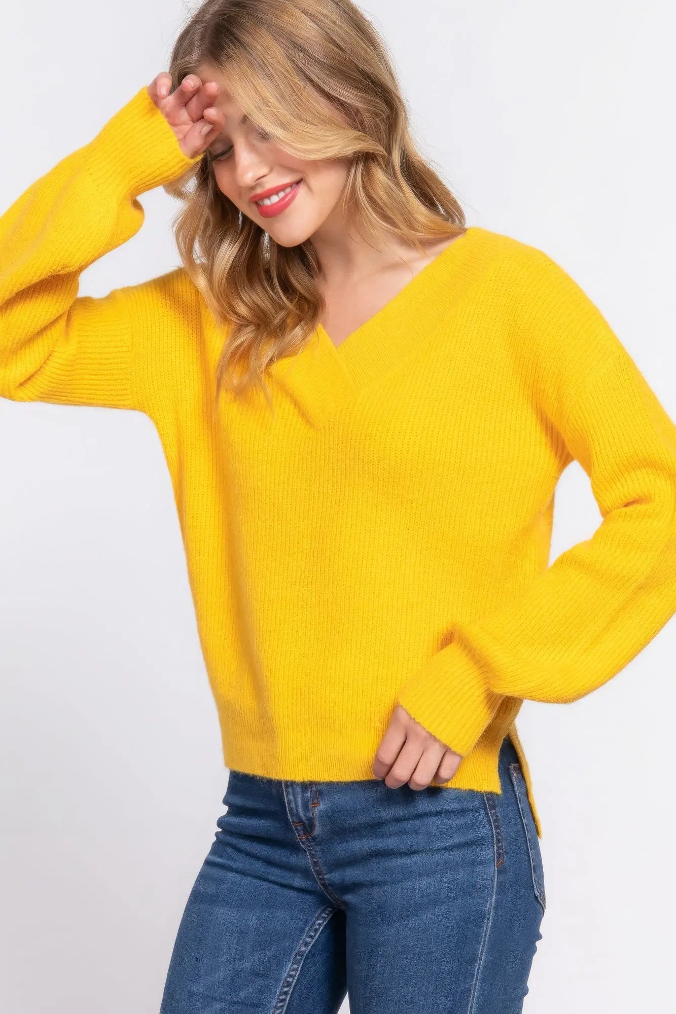 Long Slv Double V-neck Sweater - ThingsWeUseAndLove 