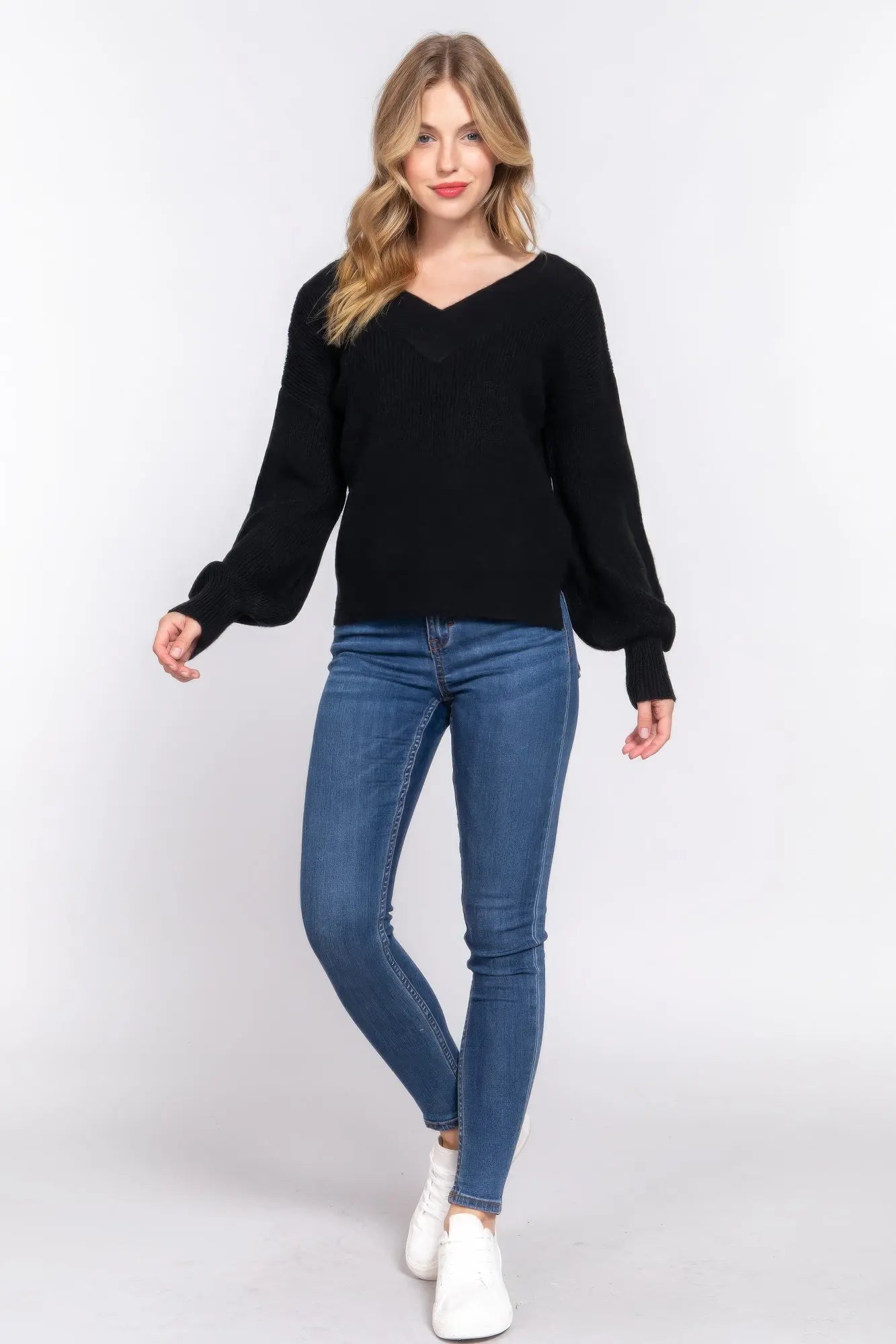 Long Slv Double V-neck Sweater - ThingsWeUseAndLove 