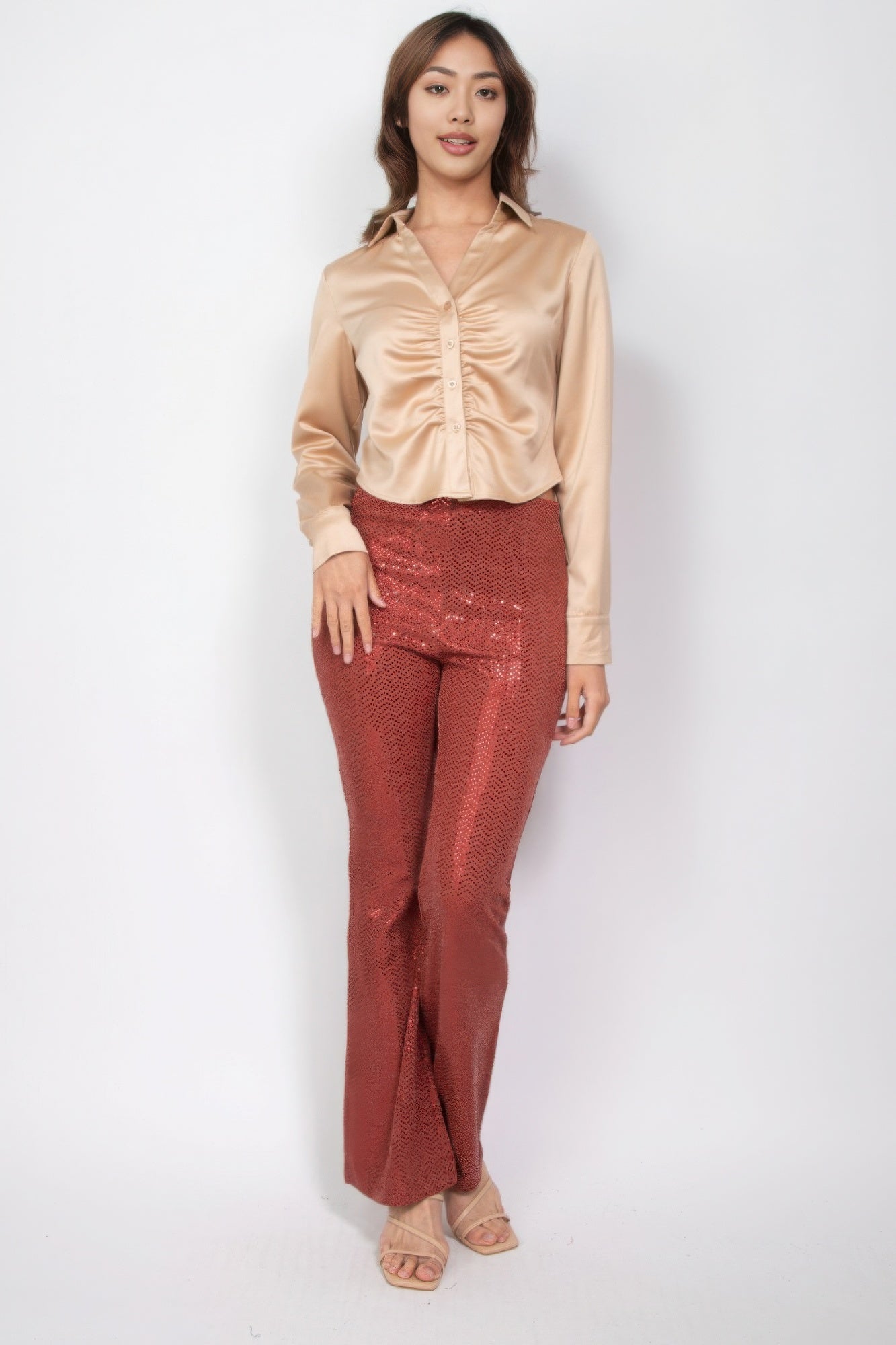 Sequined Fit & Flare Midrise Pants - ThingsWeUseAndLove 