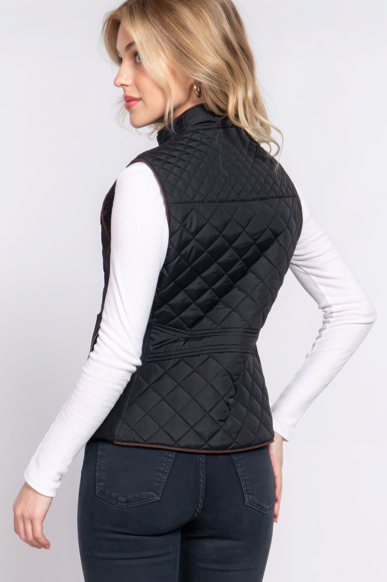 Suede Piping Quilted Padding Vest - ThingsWeUseAndLove 