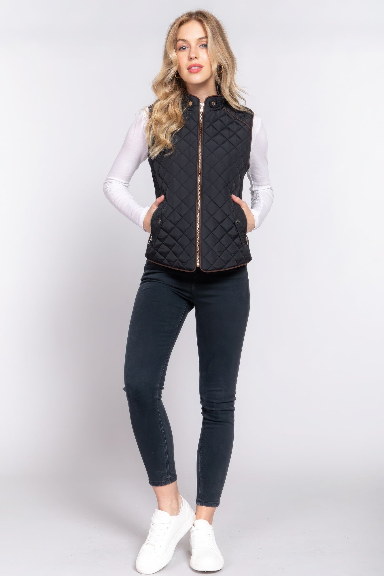 Suede Piping Quilted Padding Vest - ThingsWeUseAndLove 