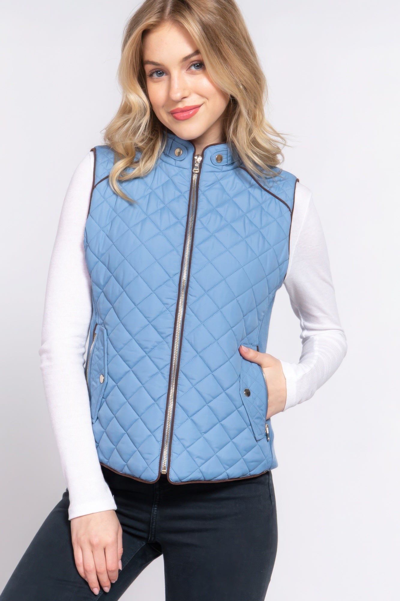 Suede Piping Quilted Padding Vest - ThingsWeUseAndLove 