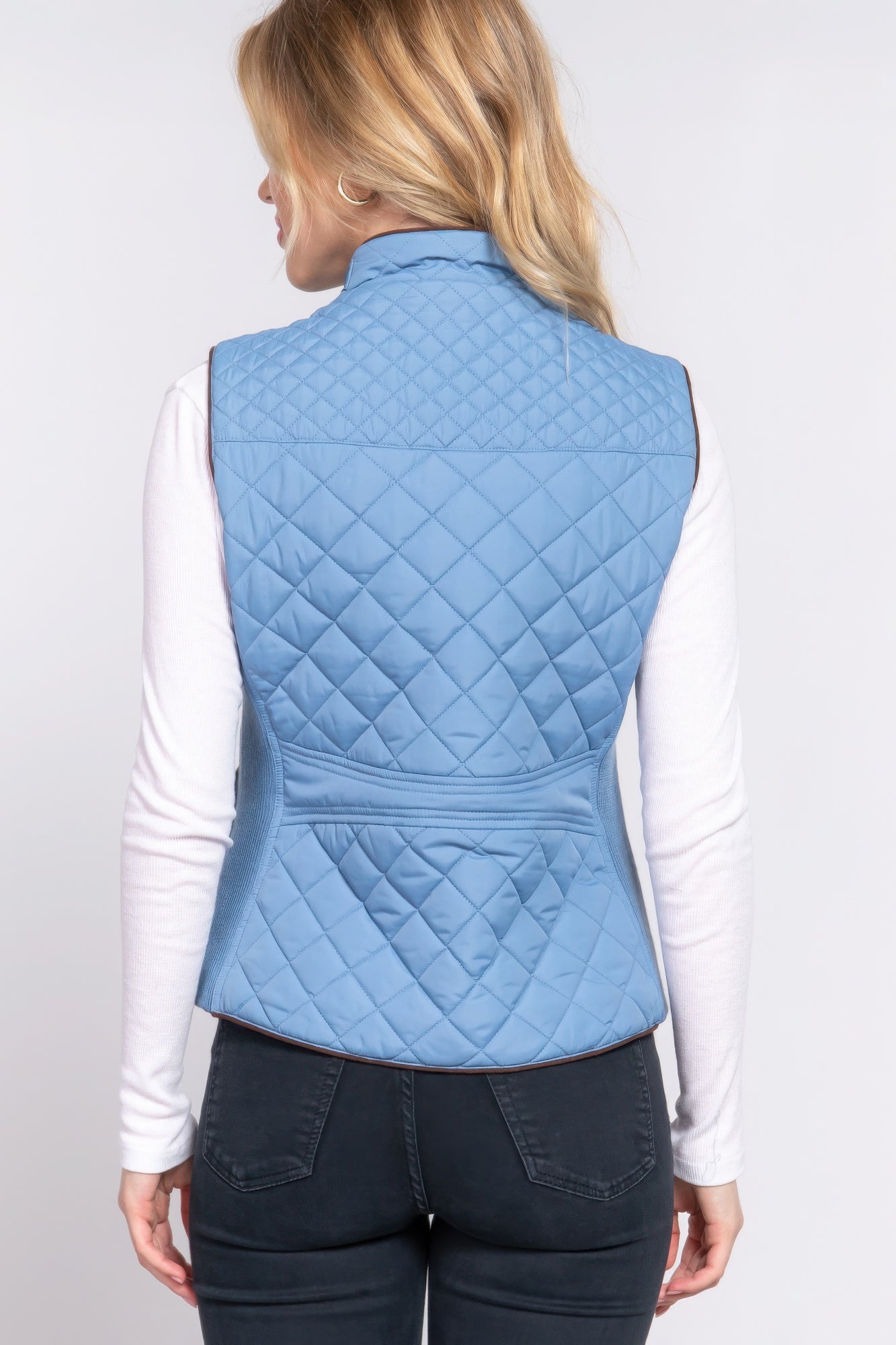 Suede Piping Quilted Padding Vest - ThingsWeUseAndLove 