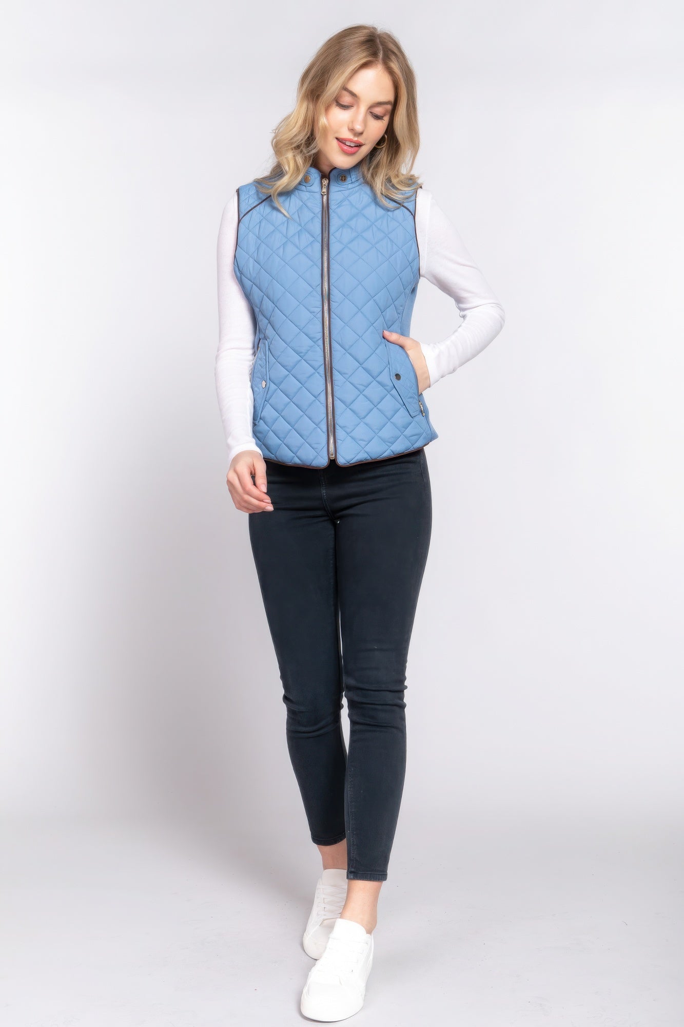 Suede Piping Quilted Padding Vest - ThingsWeUseAndLove 