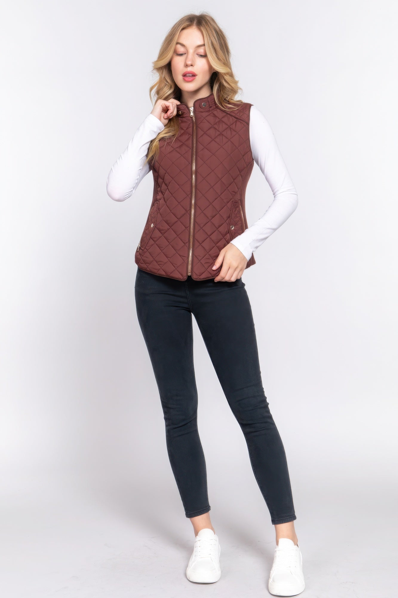 Suede Piping Quilted Padding Vest - ThingsWeUseAndLove 