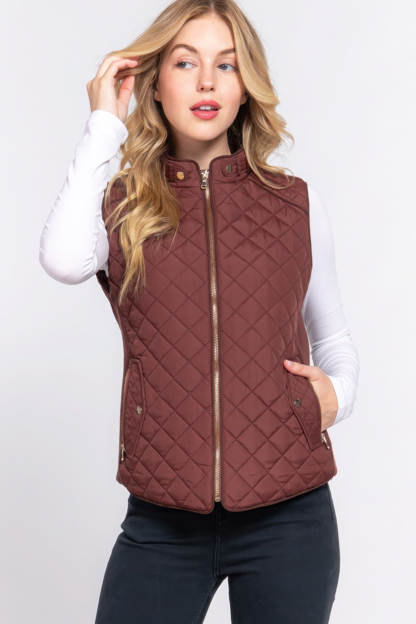 Suede Piping Quilted Padding Vest - ThingsWeUseAndLove 