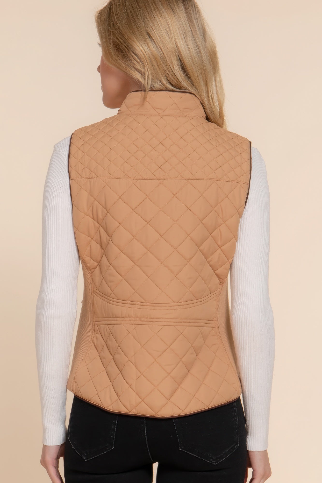 Suede Piping Quilted Padding Vest - ThingsWeUseAndLove 