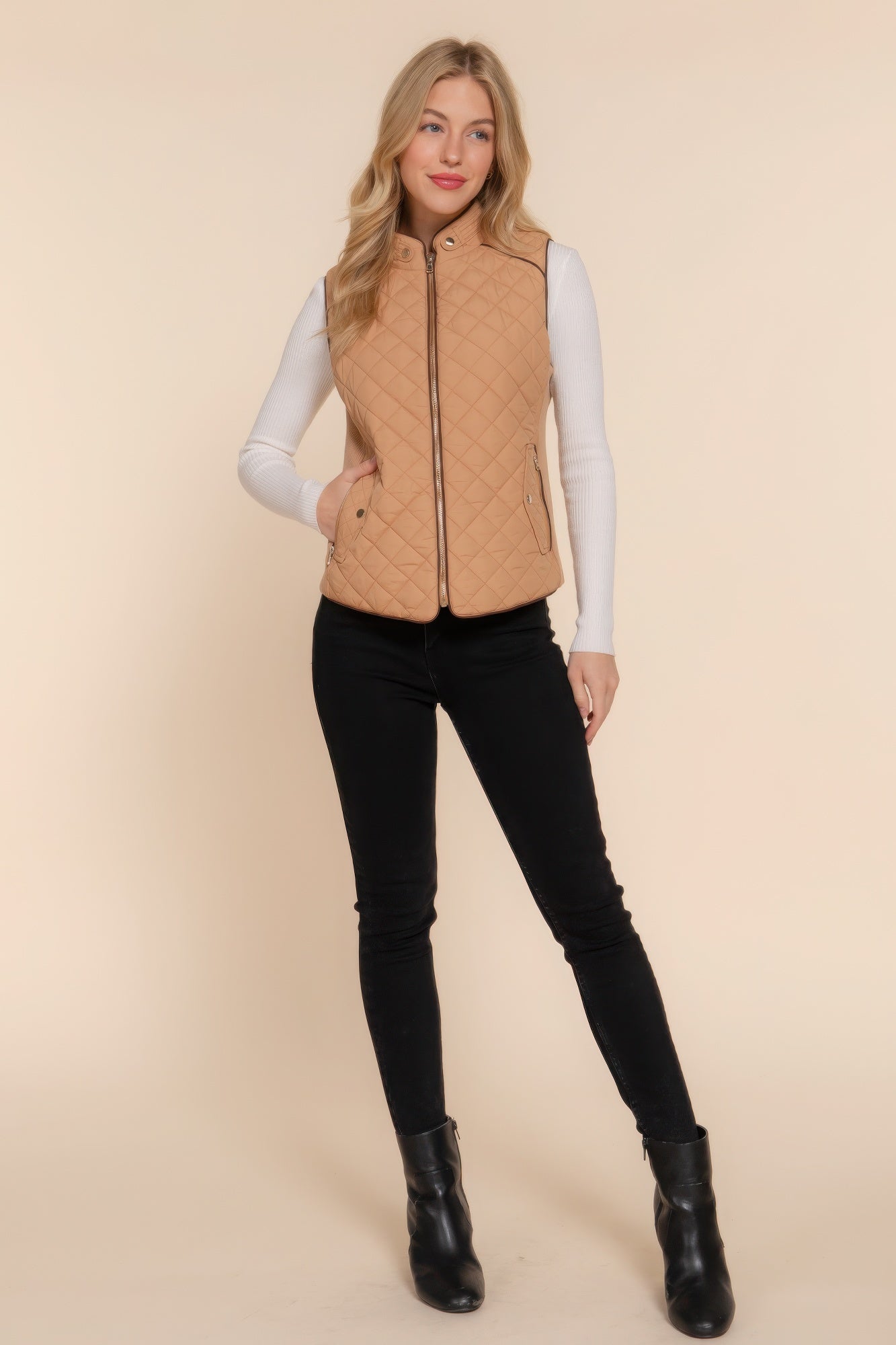 Suede Piping Quilted Padding Vest - ThingsWeUseAndLove 