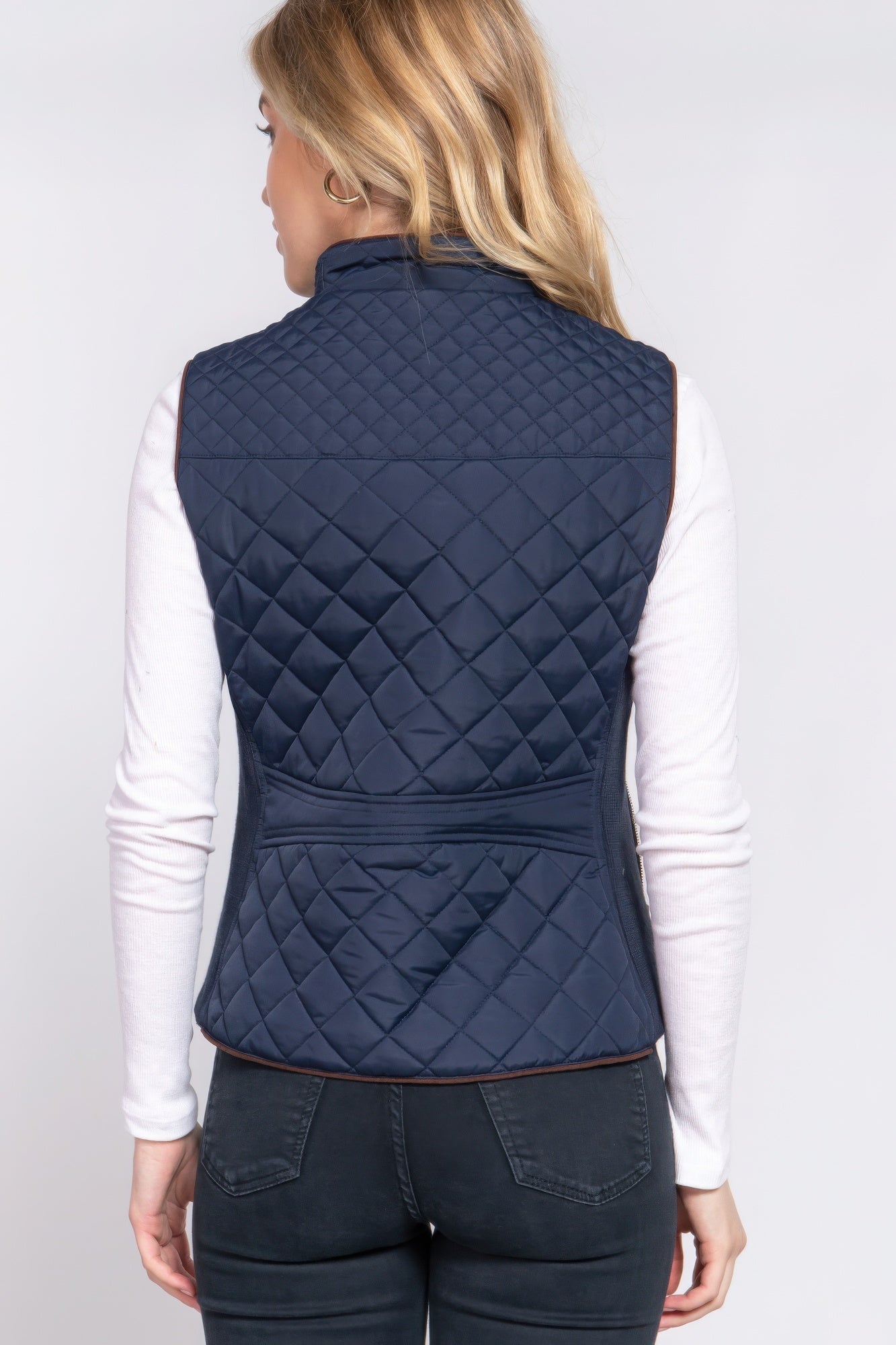 Suede Piping Quilted Padding Vest - ThingsWeUseAndLove 