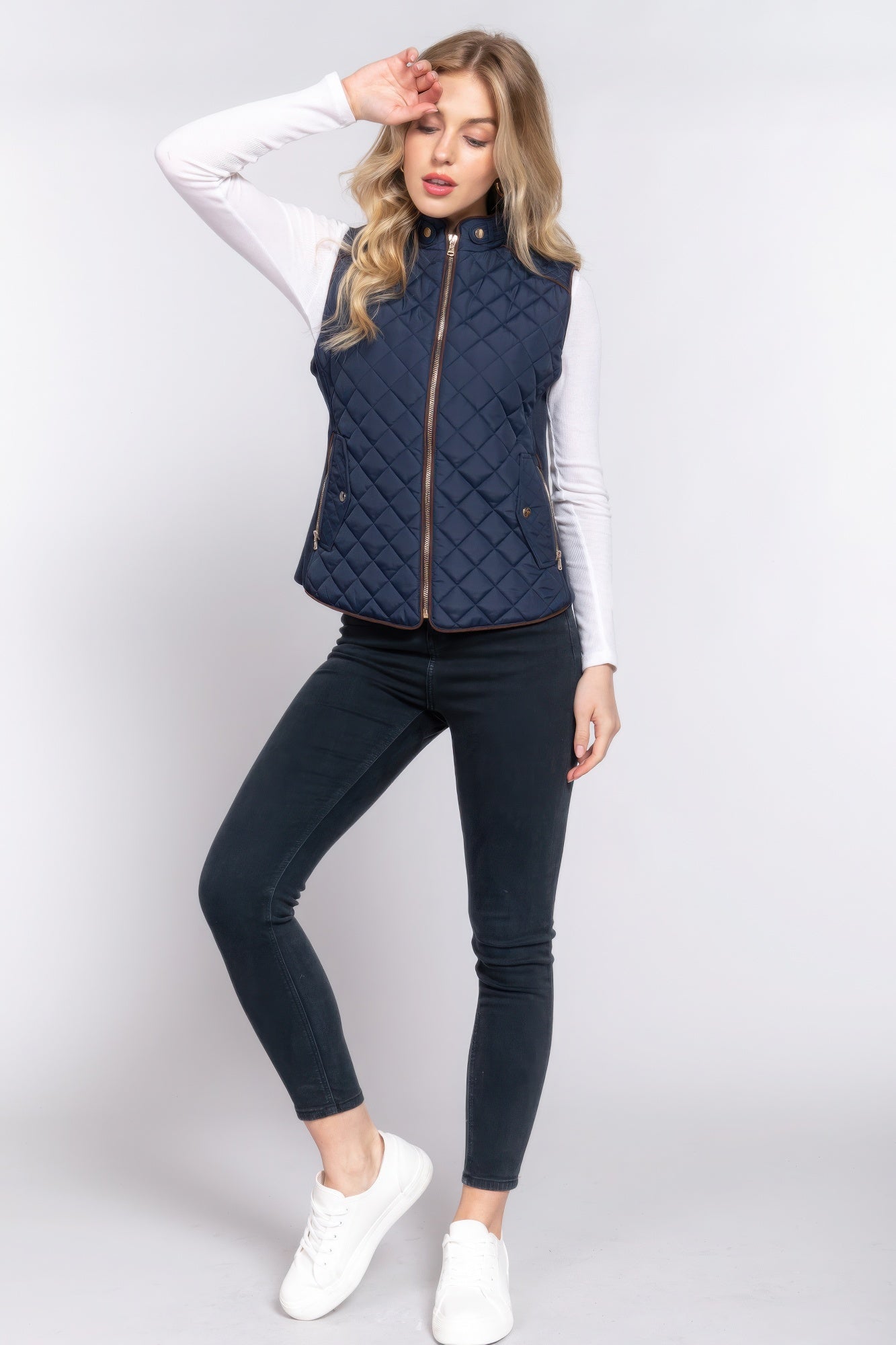 Suede Piping Quilted Padding Vest - ThingsWeUseAndLove 