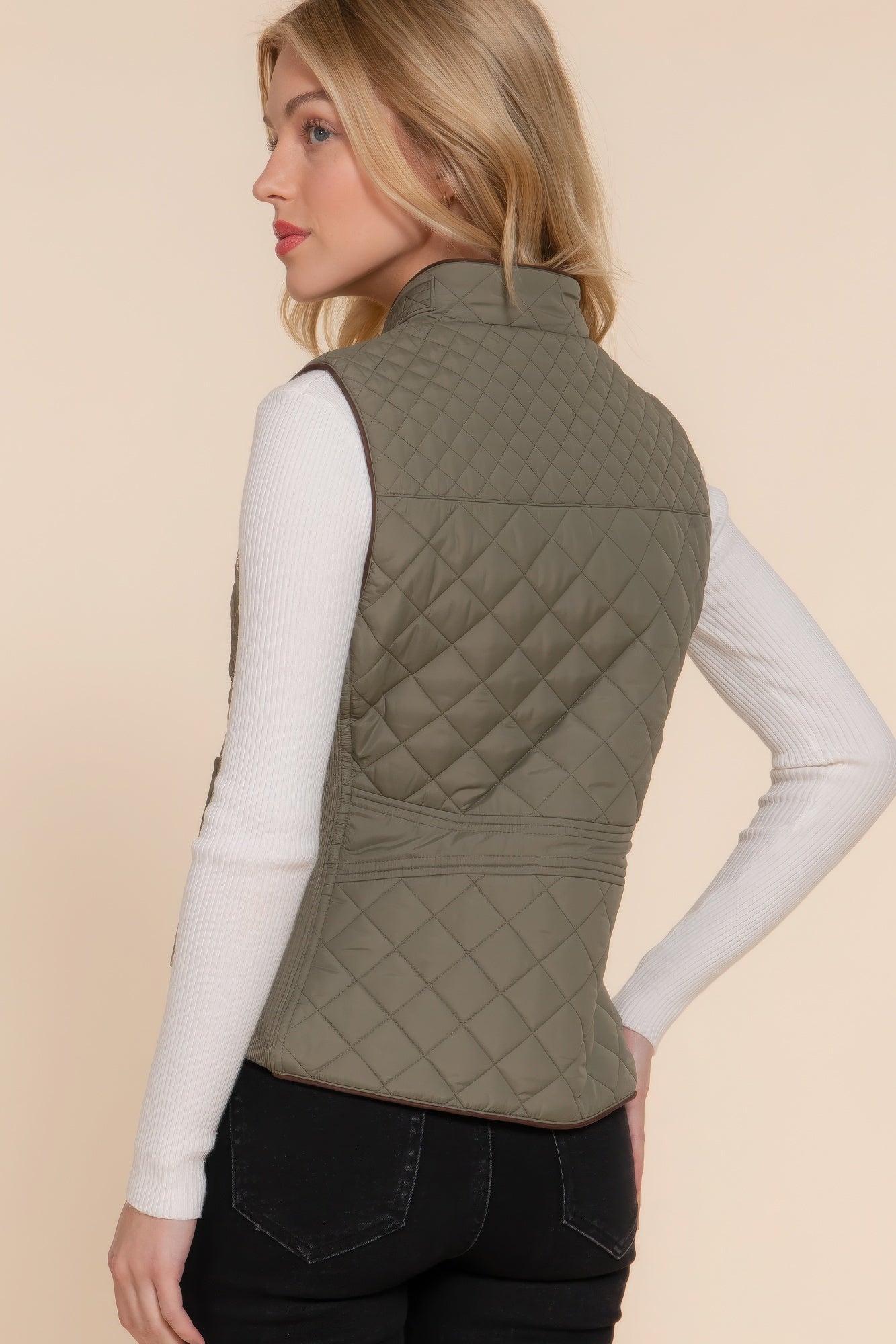 Suede Piping Quilted Padding Vest - ThingsWeUseAndLove 