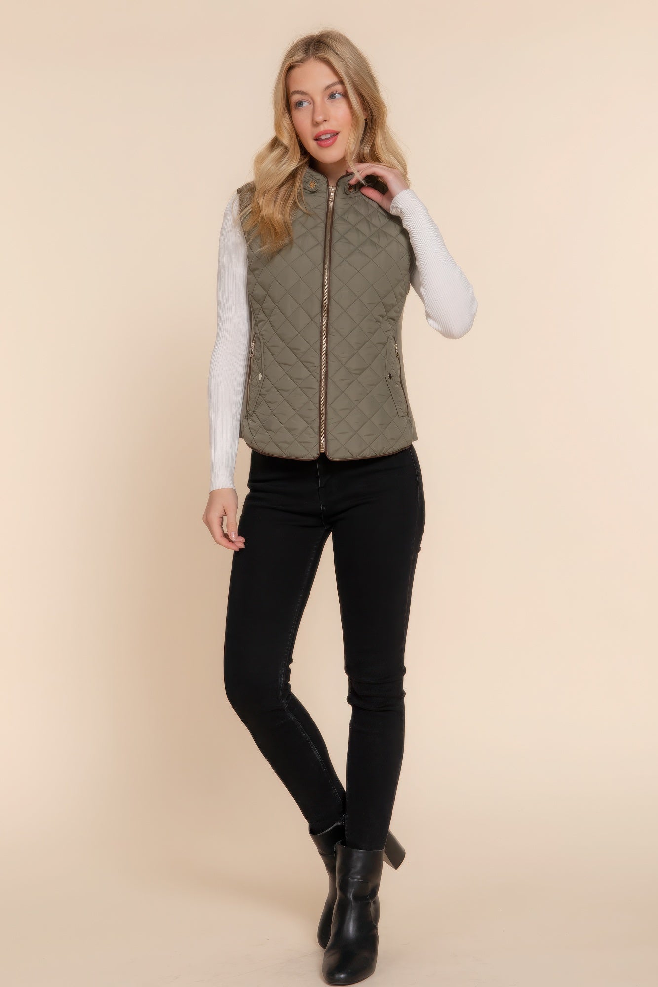 Suede Piping Quilted Padding Vest - ThingsWeUseAndLove 