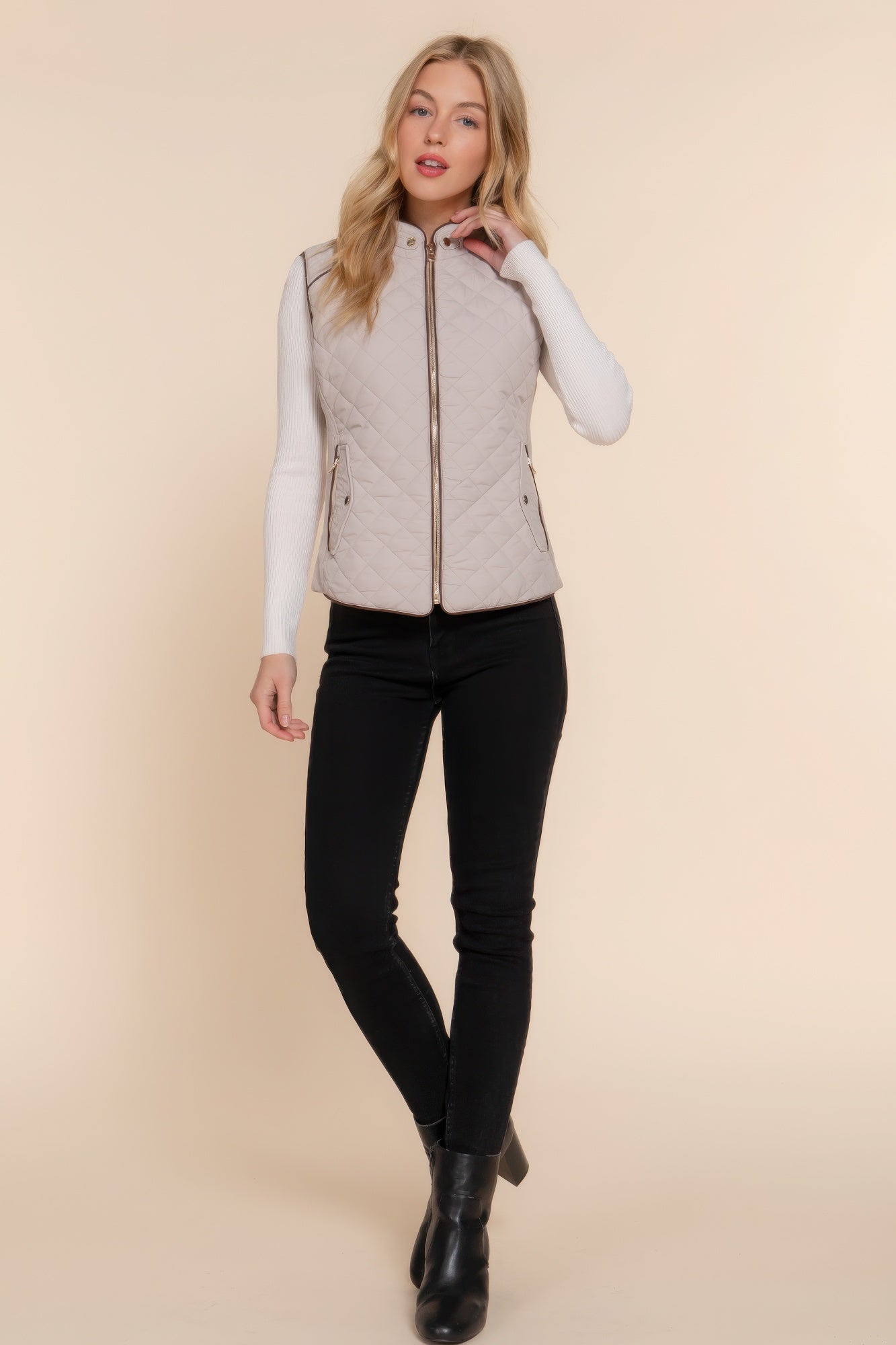 Suede Piping Quilted Padding Vest - ThingsWeUseAndLove 