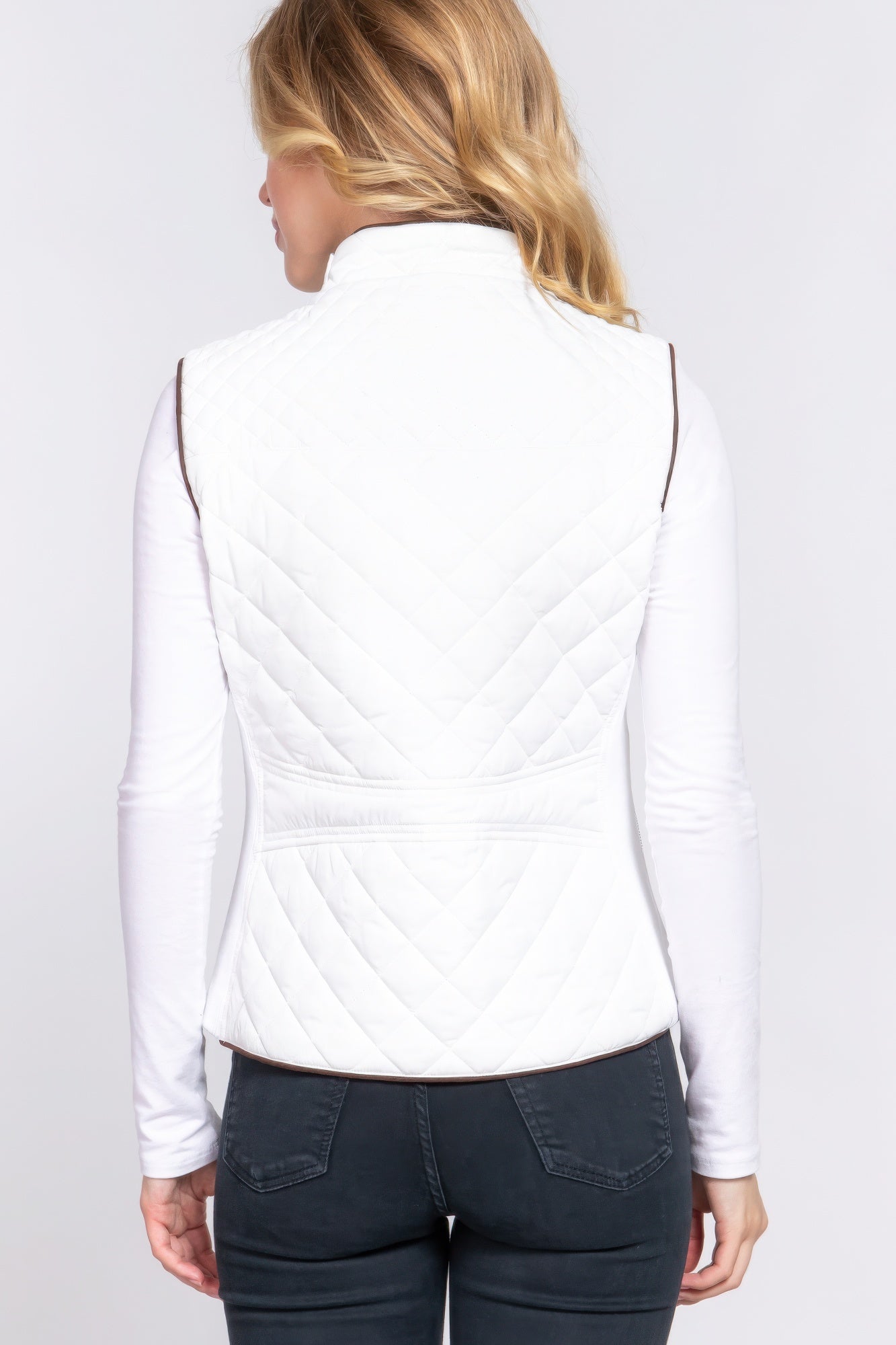 Suede Piping Quilted Padding Vest - ThingsWeUseAndLove 