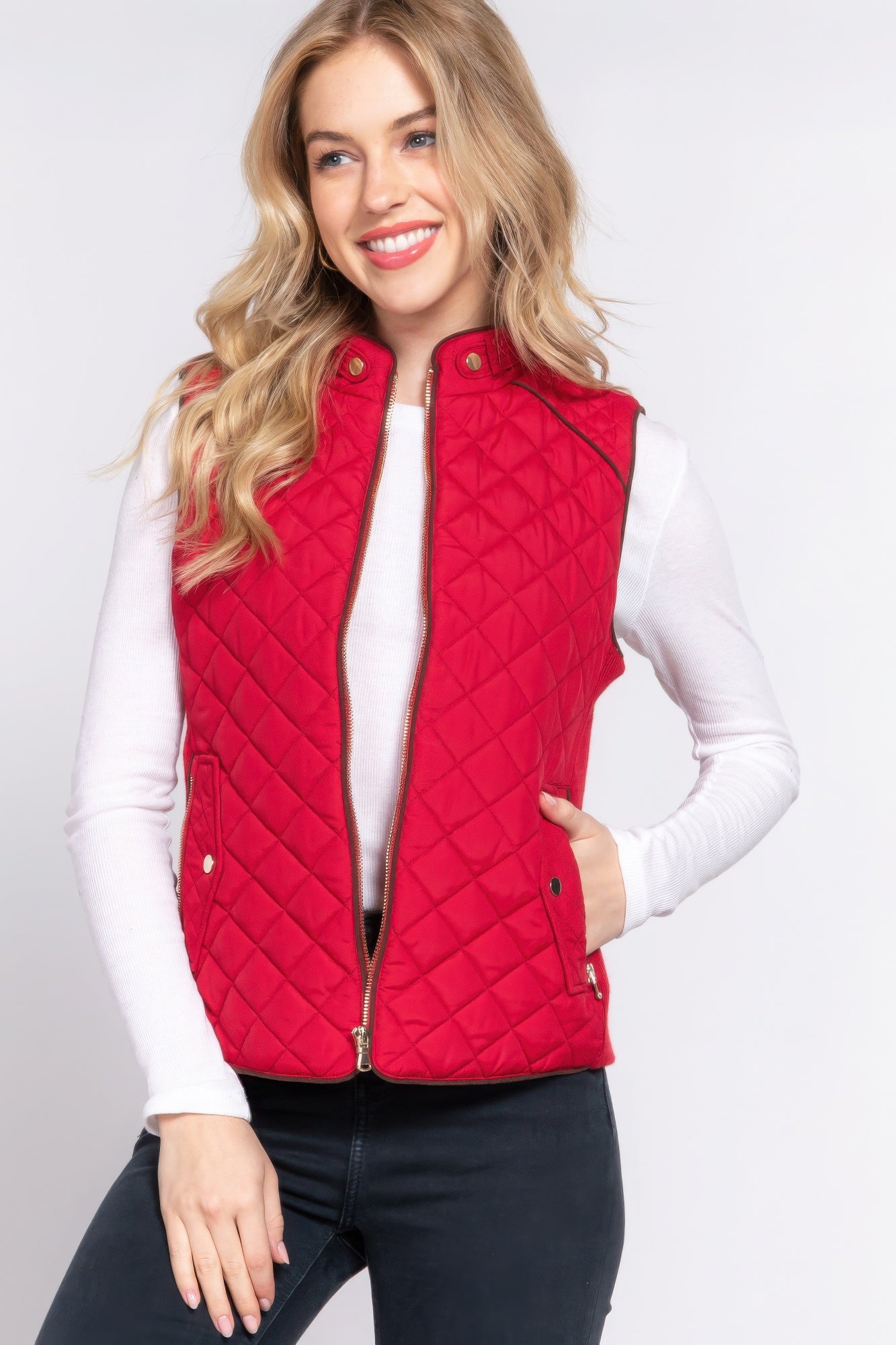 Suede Piping Quilted Padding Vest - ThingsWeUseAndLove 