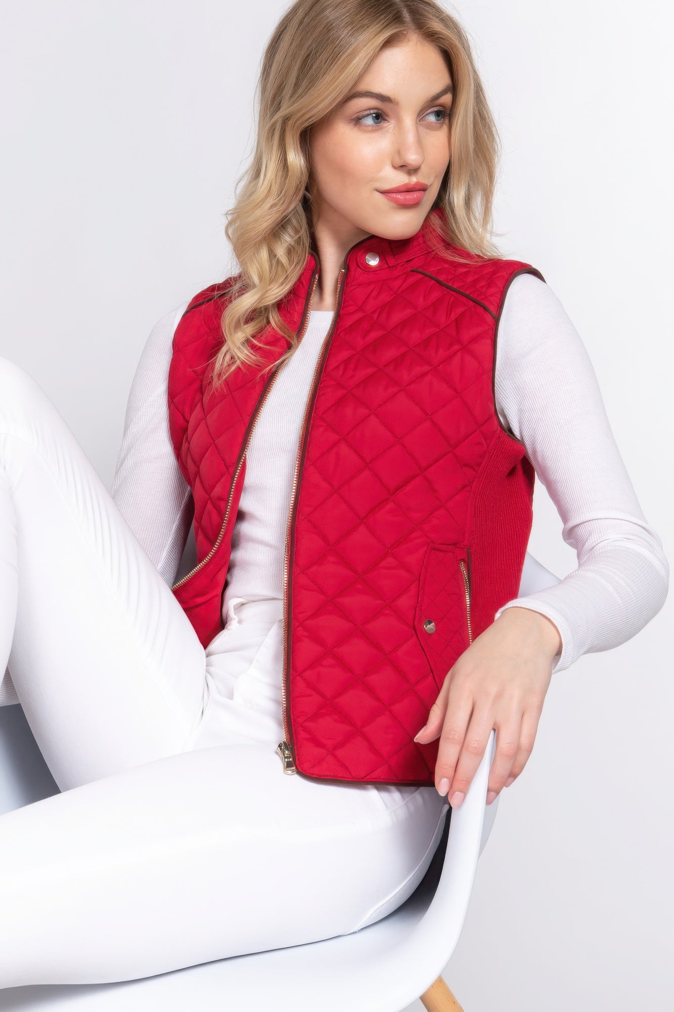 Suede Piping Quilted Padding Vest - ThingsWeUseAndLove 