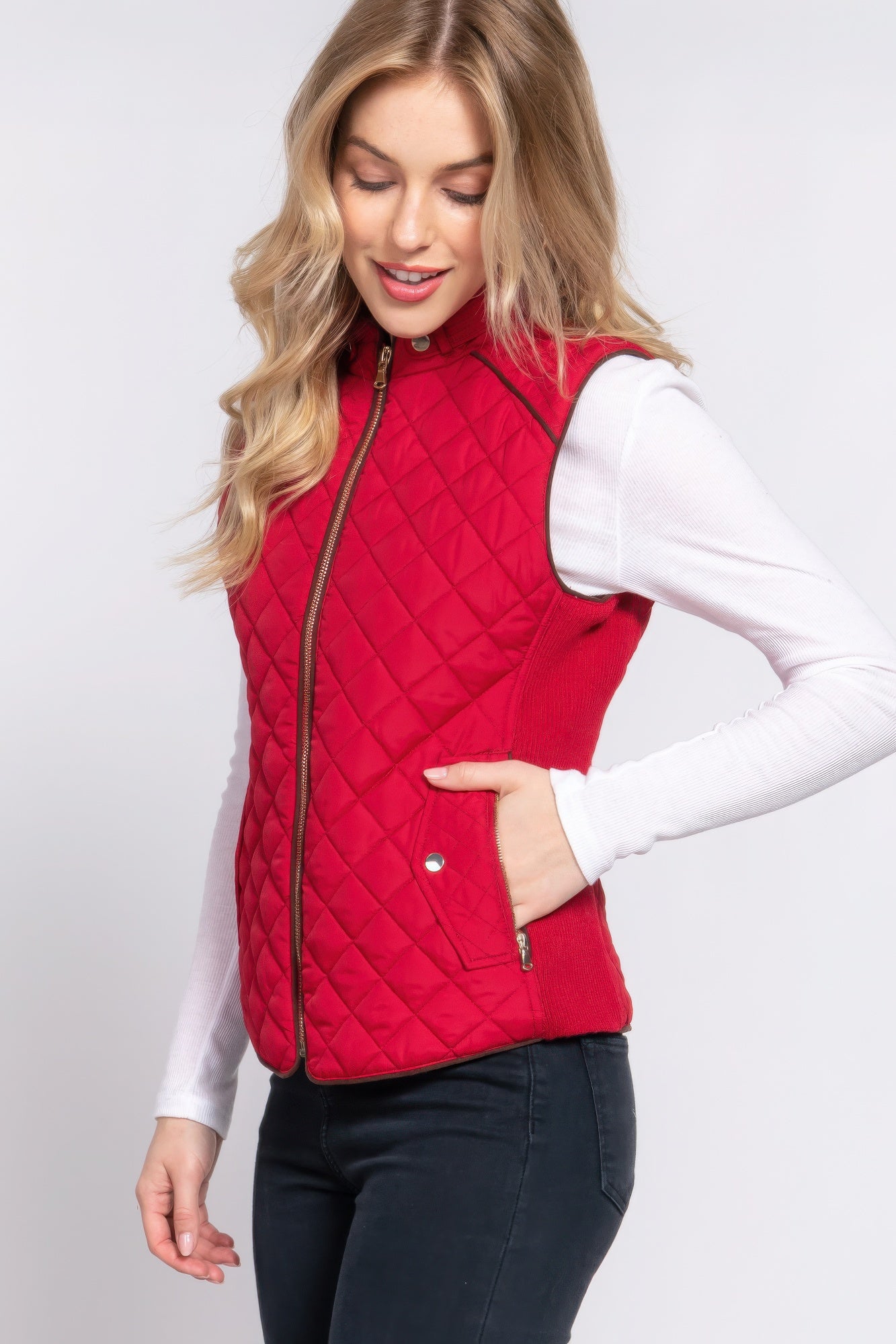 Suede Piping Quilted Padding Vest - ThingsWeUseAndLove 