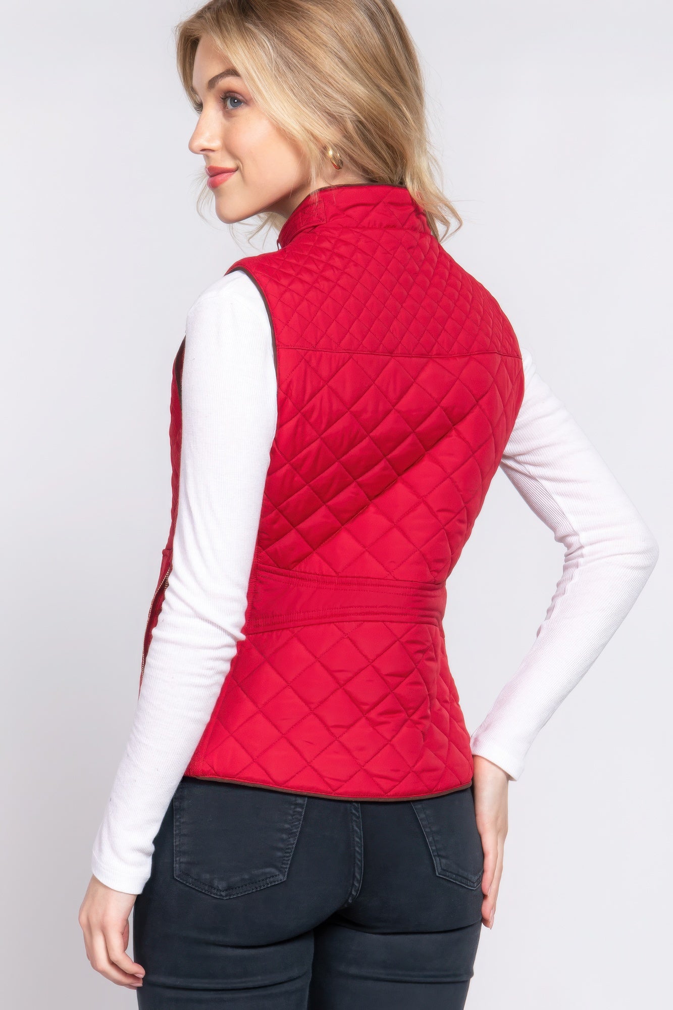 Suede Piping Quilted Padding Vest - ThingsWeUseAndLove 