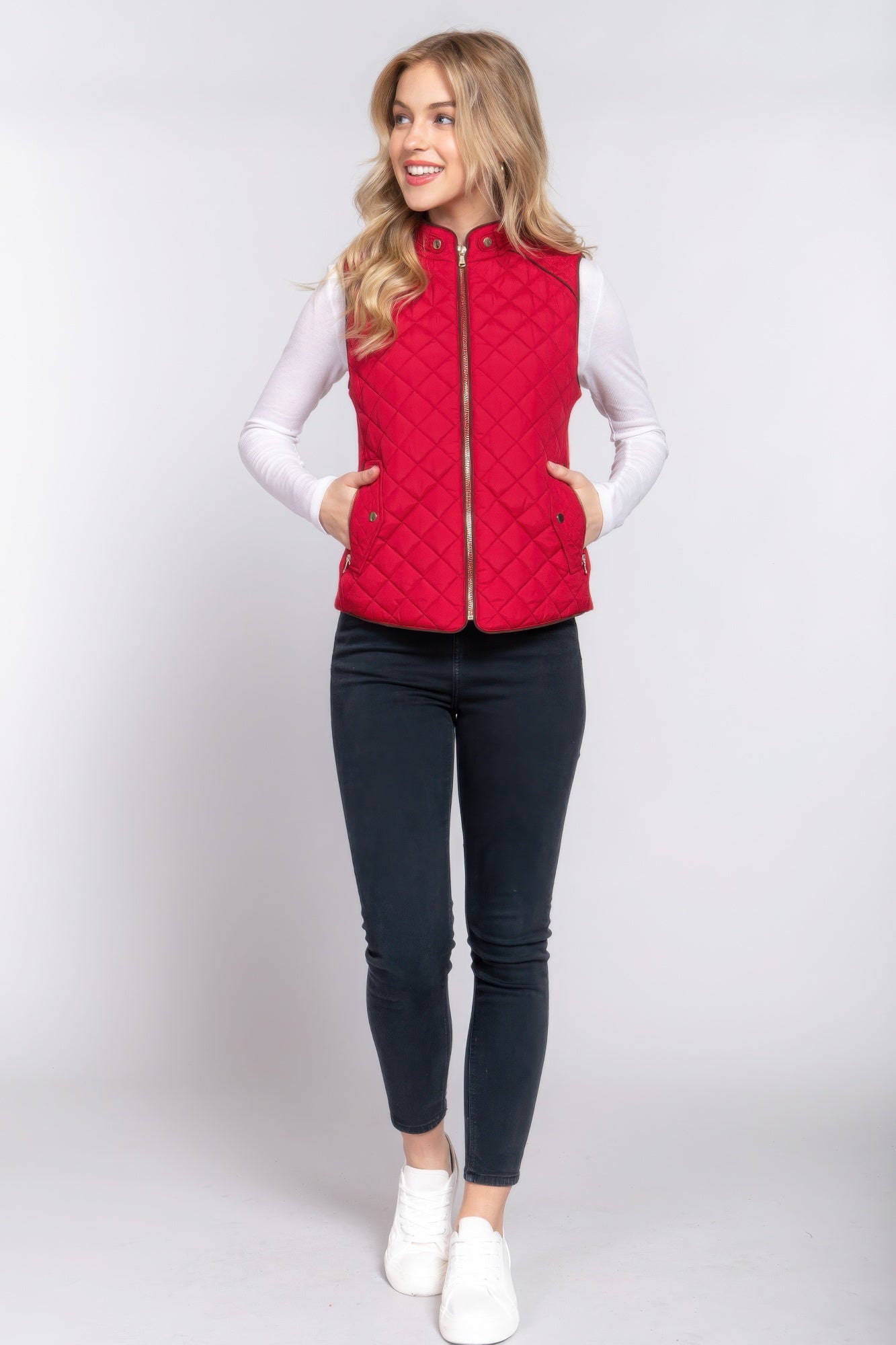 Suede Piping Quilted Padding Vest - ThingsWeUseAndLove 