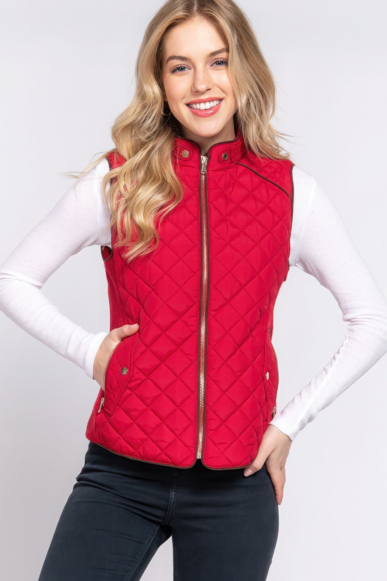 Suede Piping Quilted Padding Vest - ThingsWeUseAndLove 