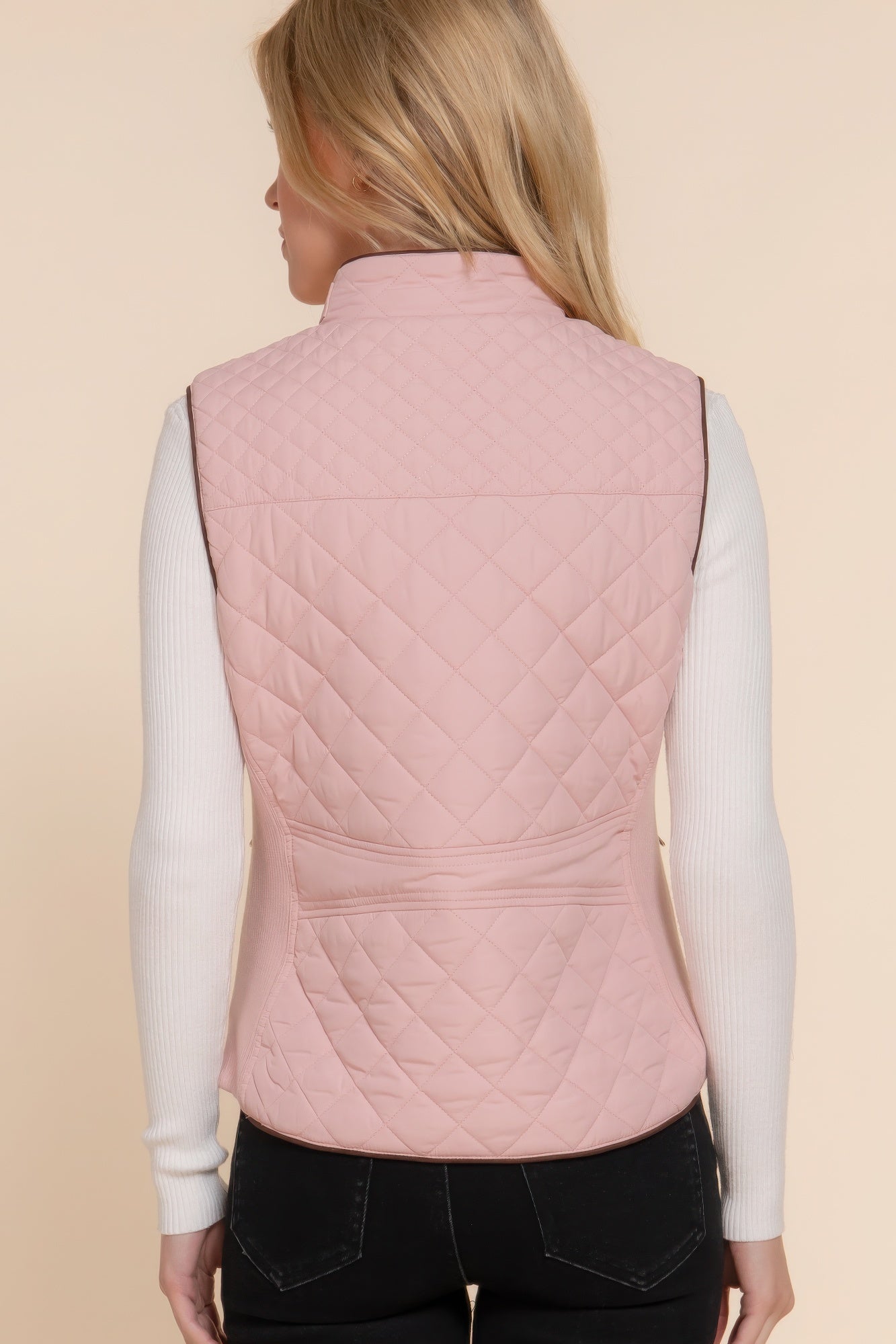 Suede Piping Quilted Padding Vest - ThingsWeUseAndLove 