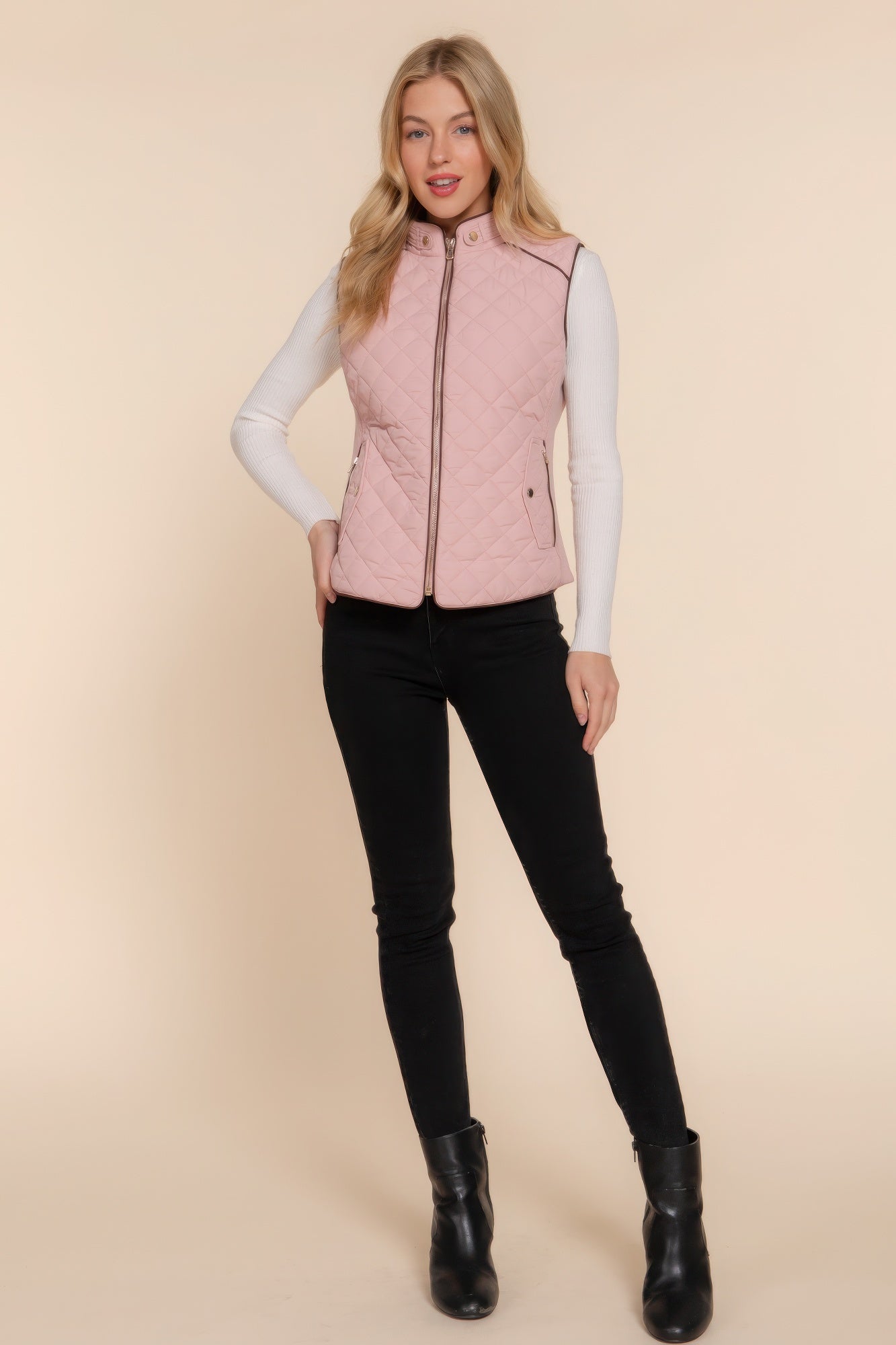 Suede Piping Quilted Padding Vest - ThingsWeUseAndLove 