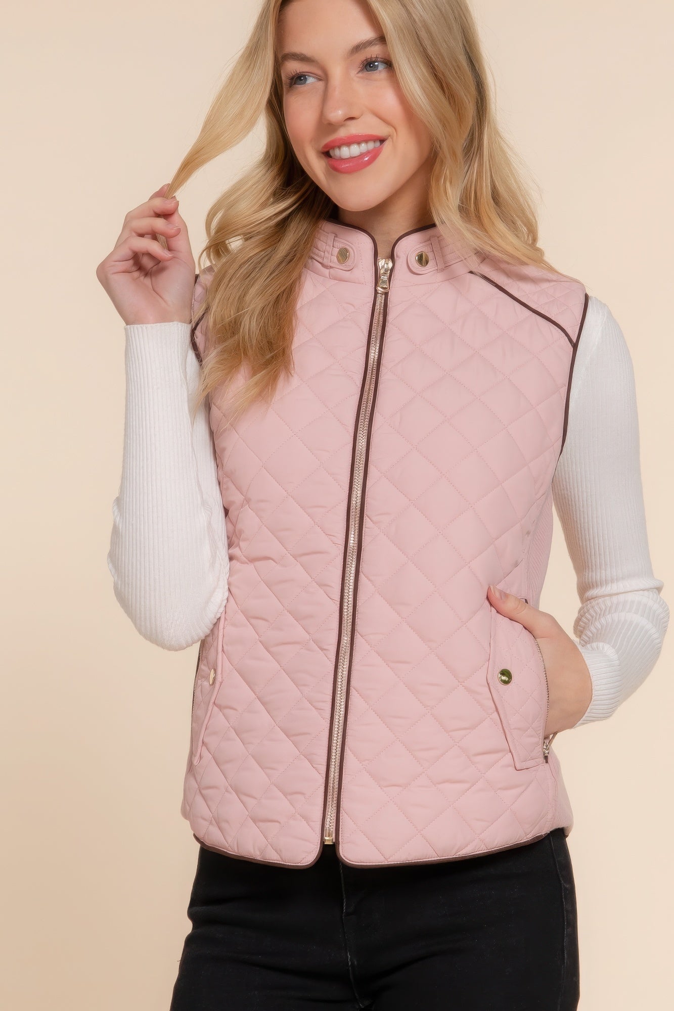 Suede Piping Quilted Padding Vest - ThingsWeUseAndLove 